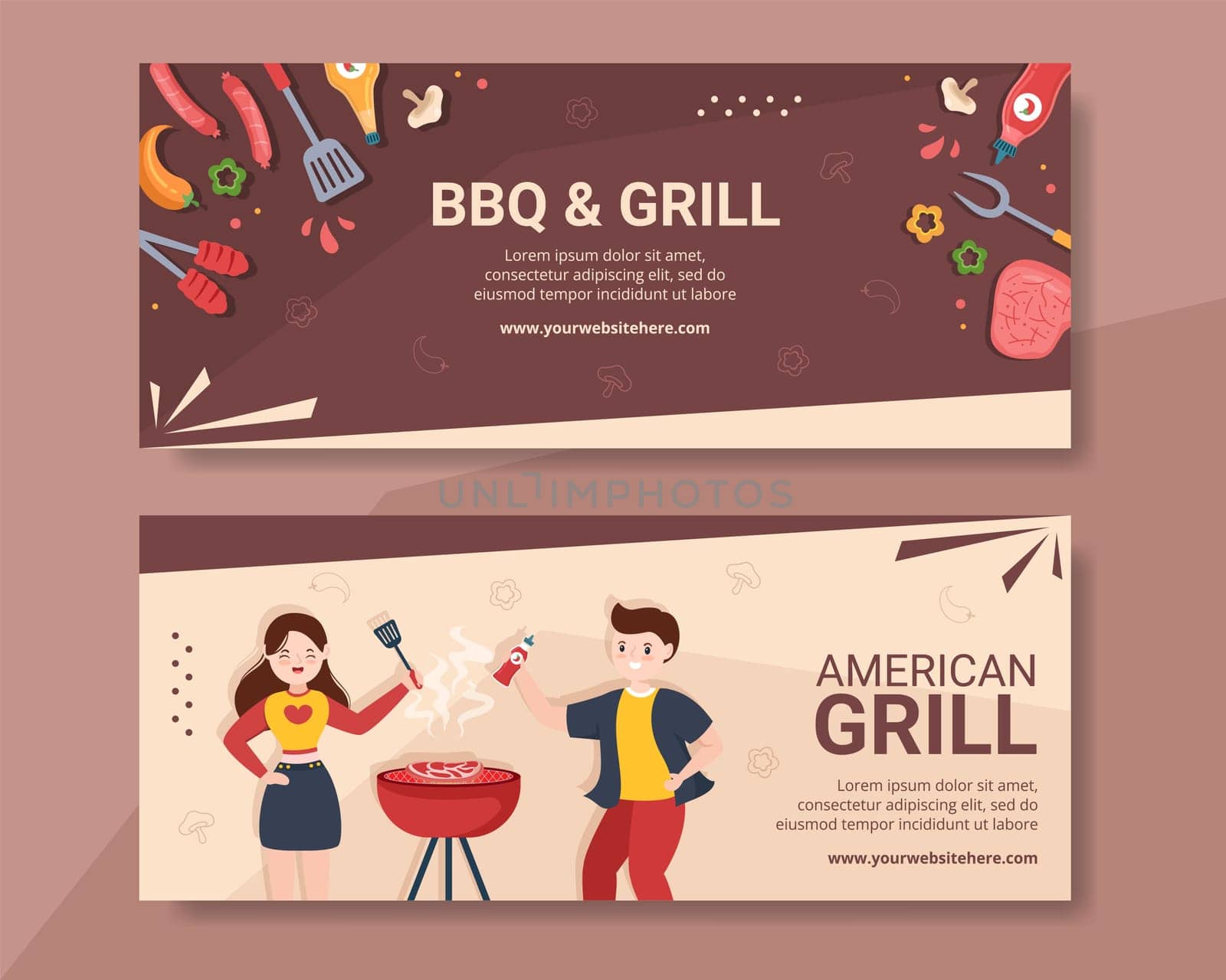 BBQ or Barbecue Horizontal Banner Template Flat Cartoon Background Vector Illustration