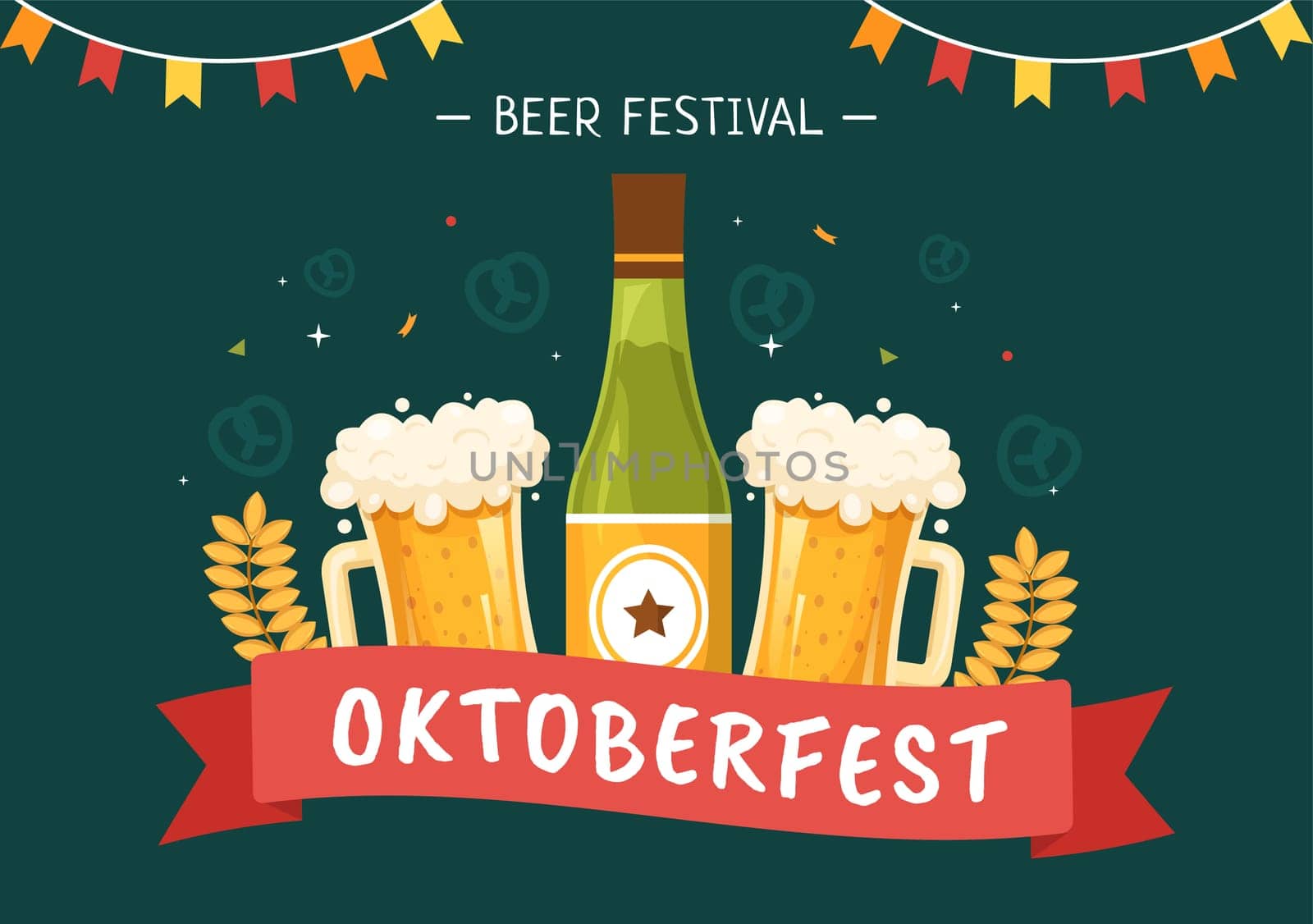 Oktoberfest Festival Cartoon Illustration with Beer Glass or Bottle in Traditional German in Flat Style Background Design