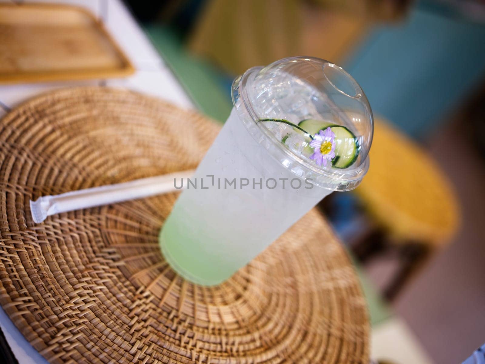 Ice Blue Lime soda for summer on table, Concept cool drink