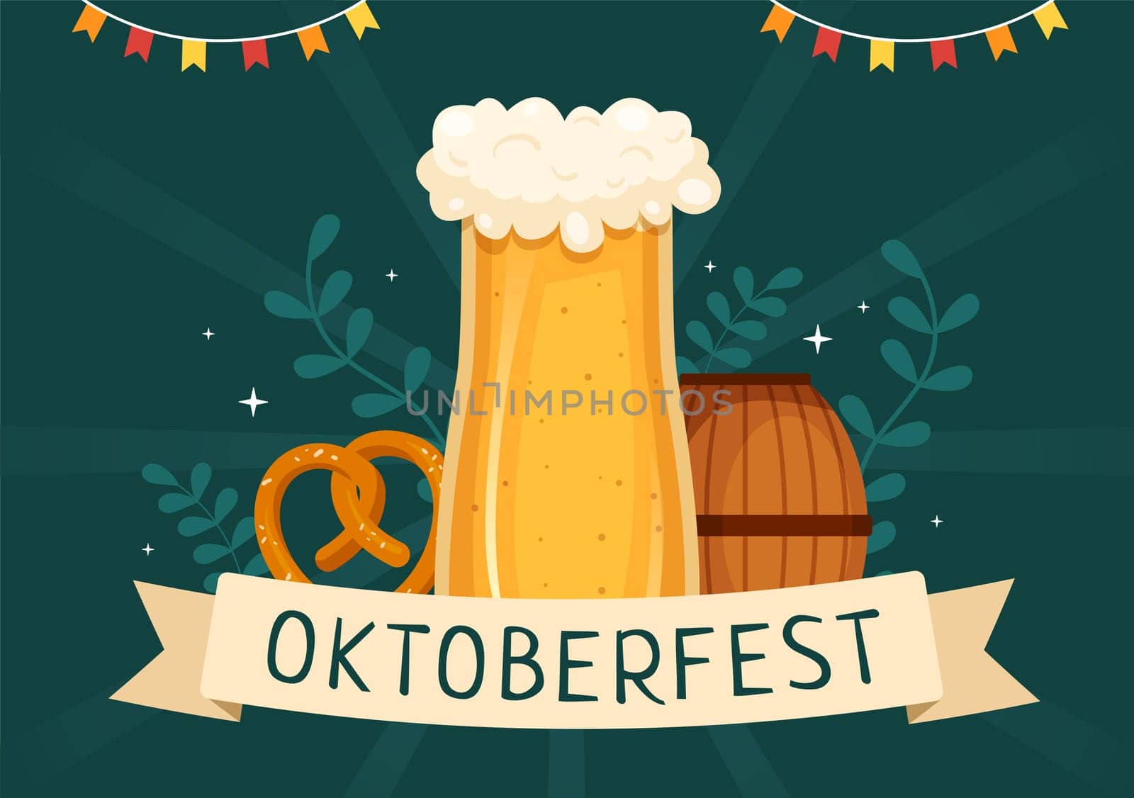 Oktoberfest Festival Cartoon Illustration with Beer Glass or Bottle in Traditional German in Flat Style Background Design