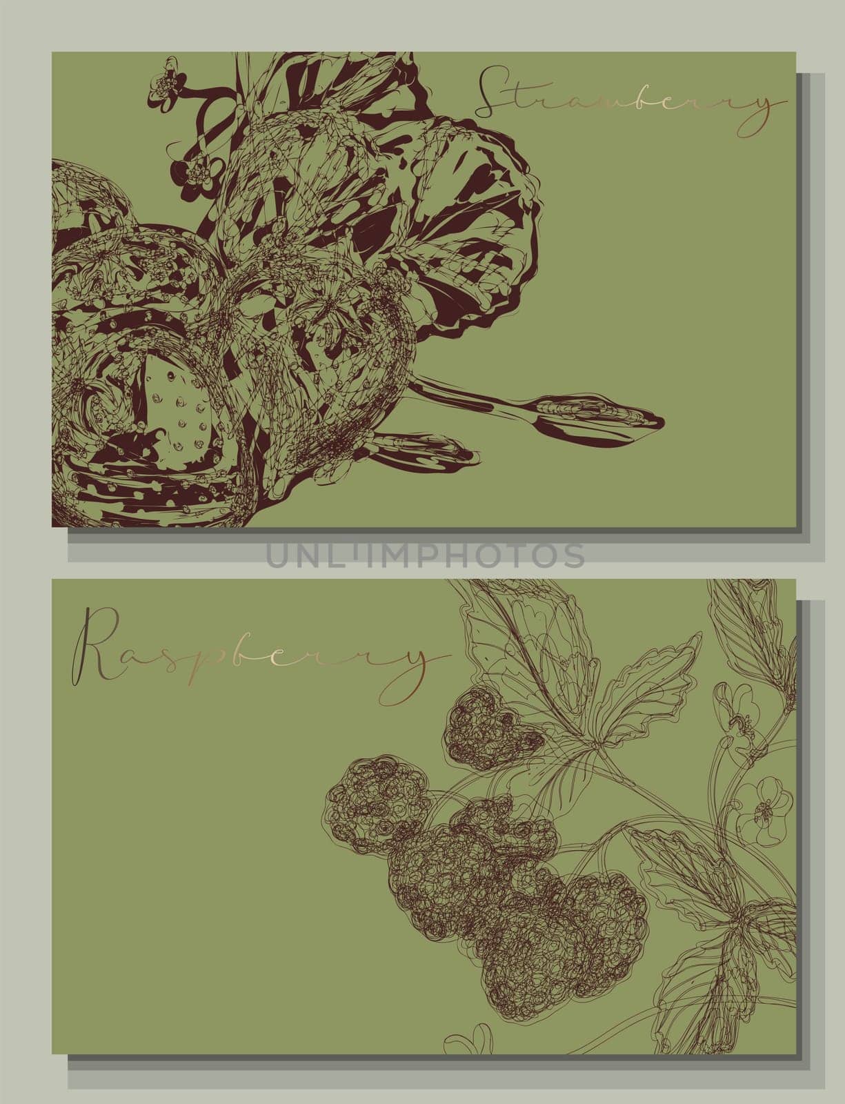 Line-drawn template with strawberries. Vintage style label for homemade jam.