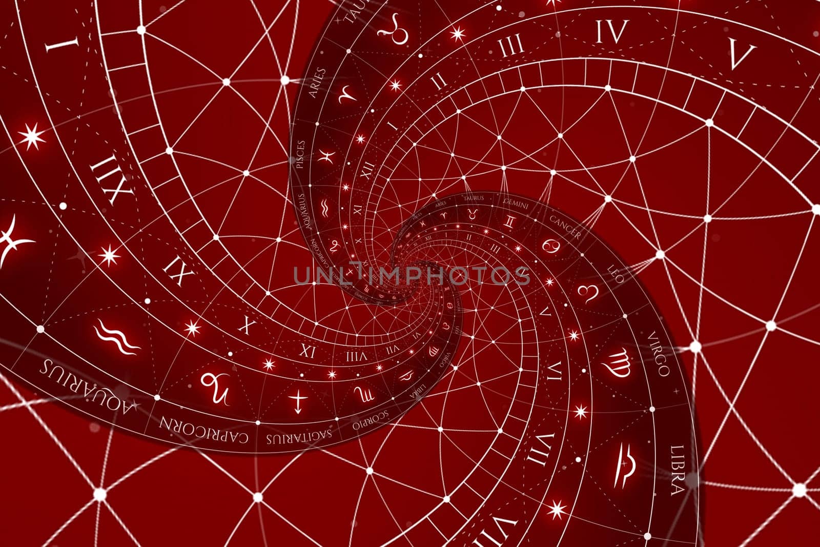Zodiac Signs Horoscope background. Concept for fantasy and mystery - red