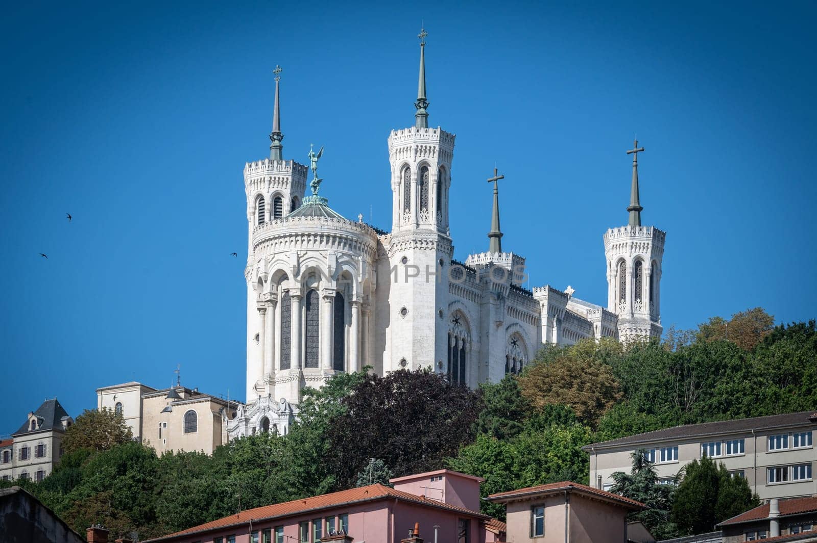 Famous and beautiful Basilica of Fourviere in Lyon, Rhone Alpes Auvergne, France