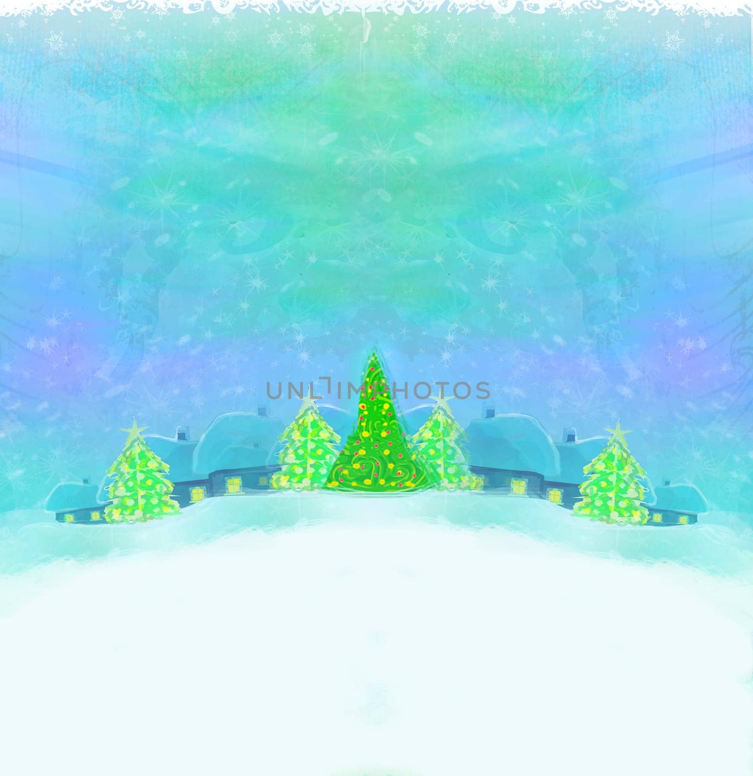 Christmas night in the village card