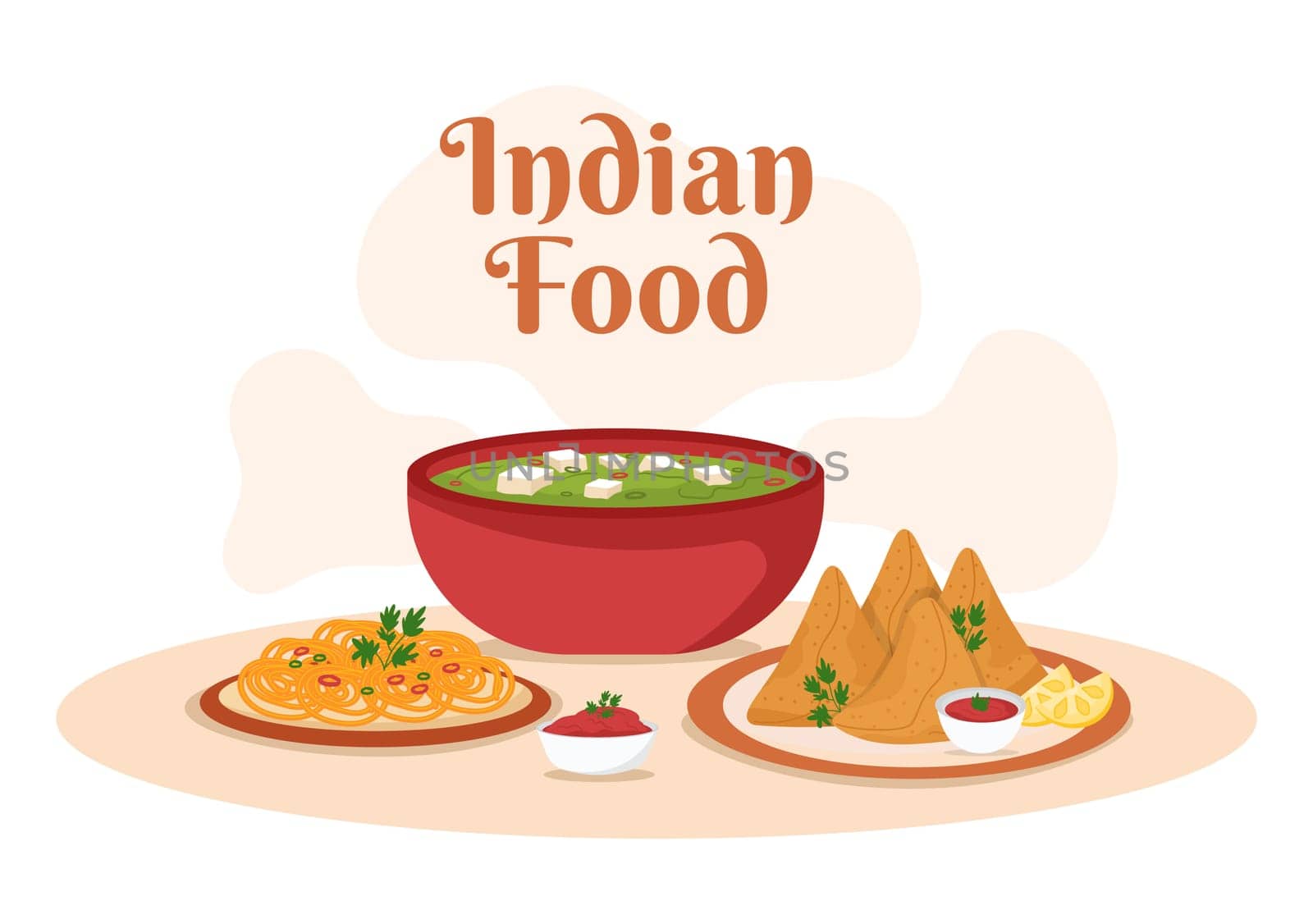 Indian Food Cartoon Illustration with Various Collection of Delicious Traditional Cuisine Dishes in Flat Style Design