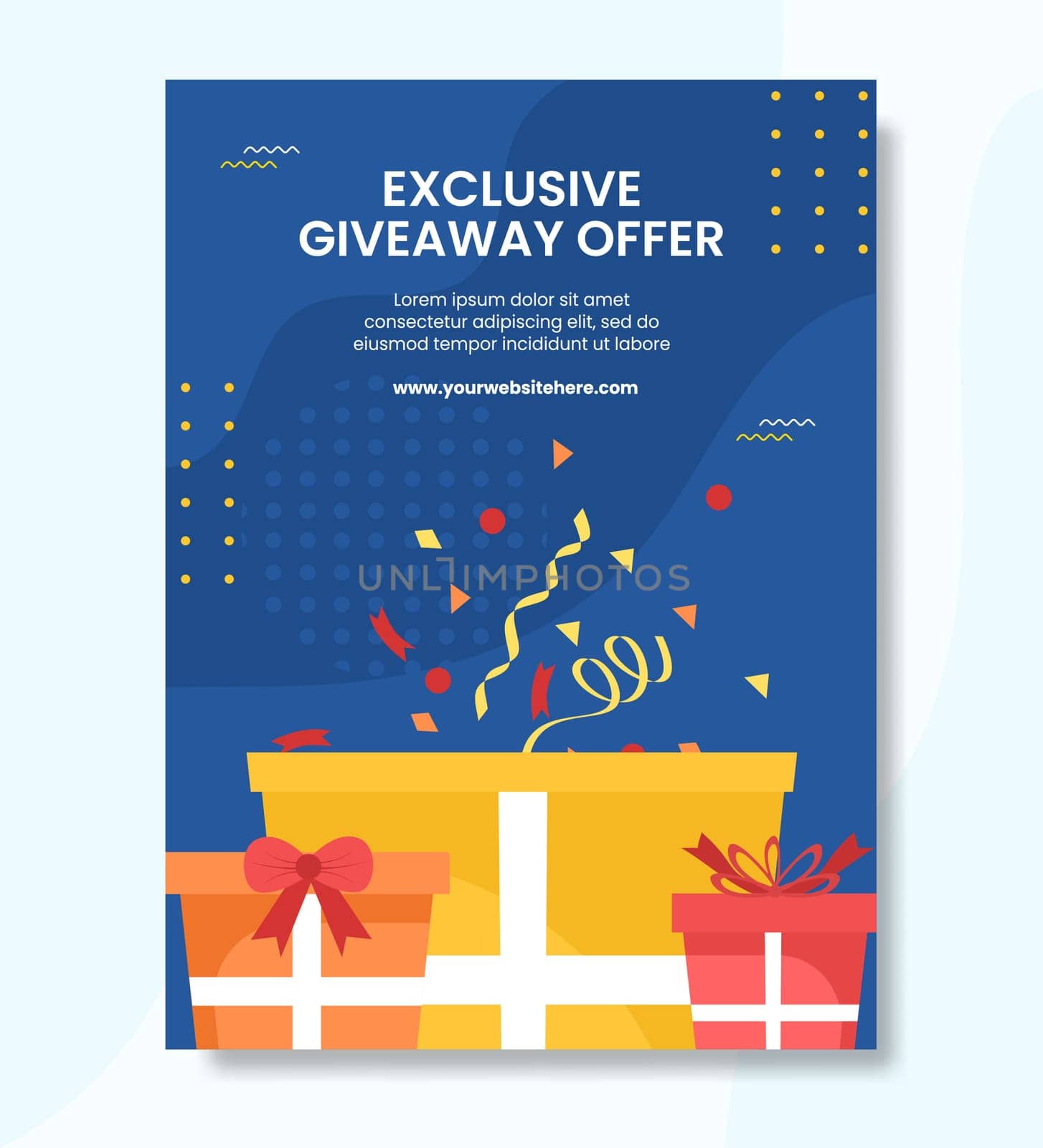 Giveaway Poster Template Flat Cartoon Background Vector Illustration