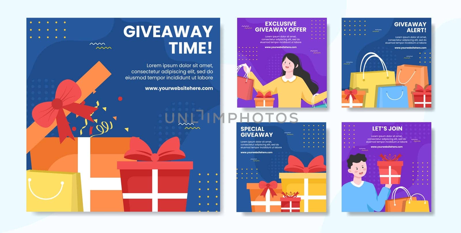 Giveaway Social Media Post Template Flat Cartoon Background Vector Illustration