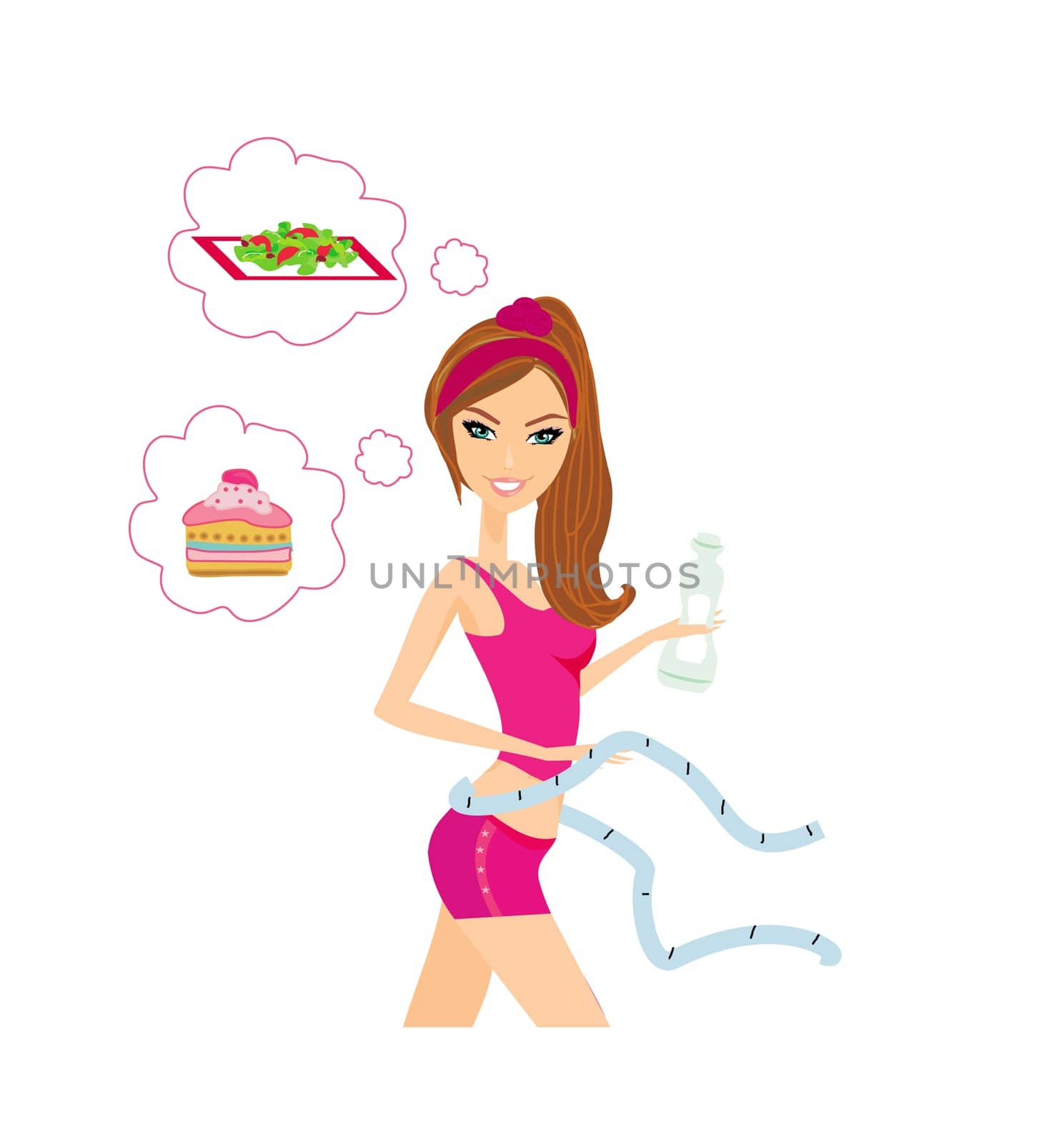 healthy girl measuring her waist