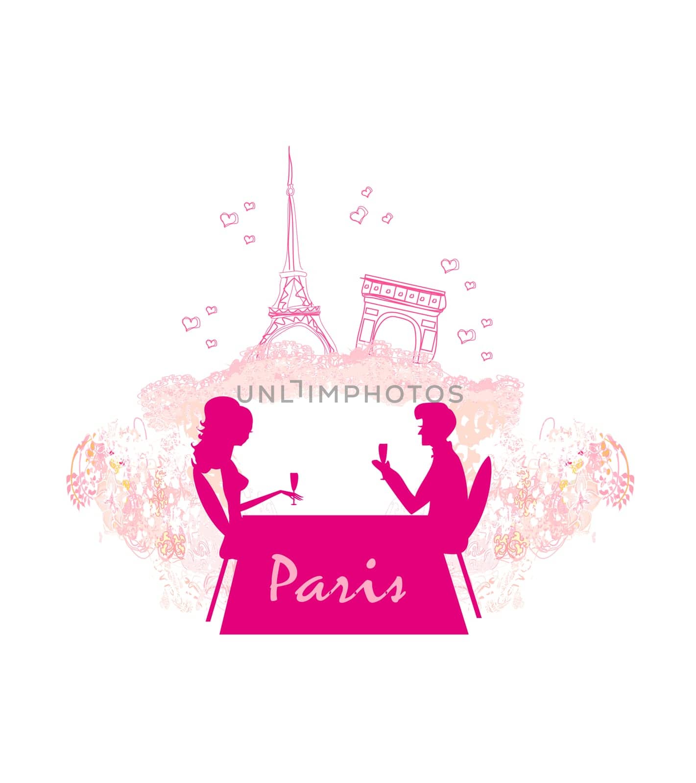 Young couple flirt and drink champagne in Paris