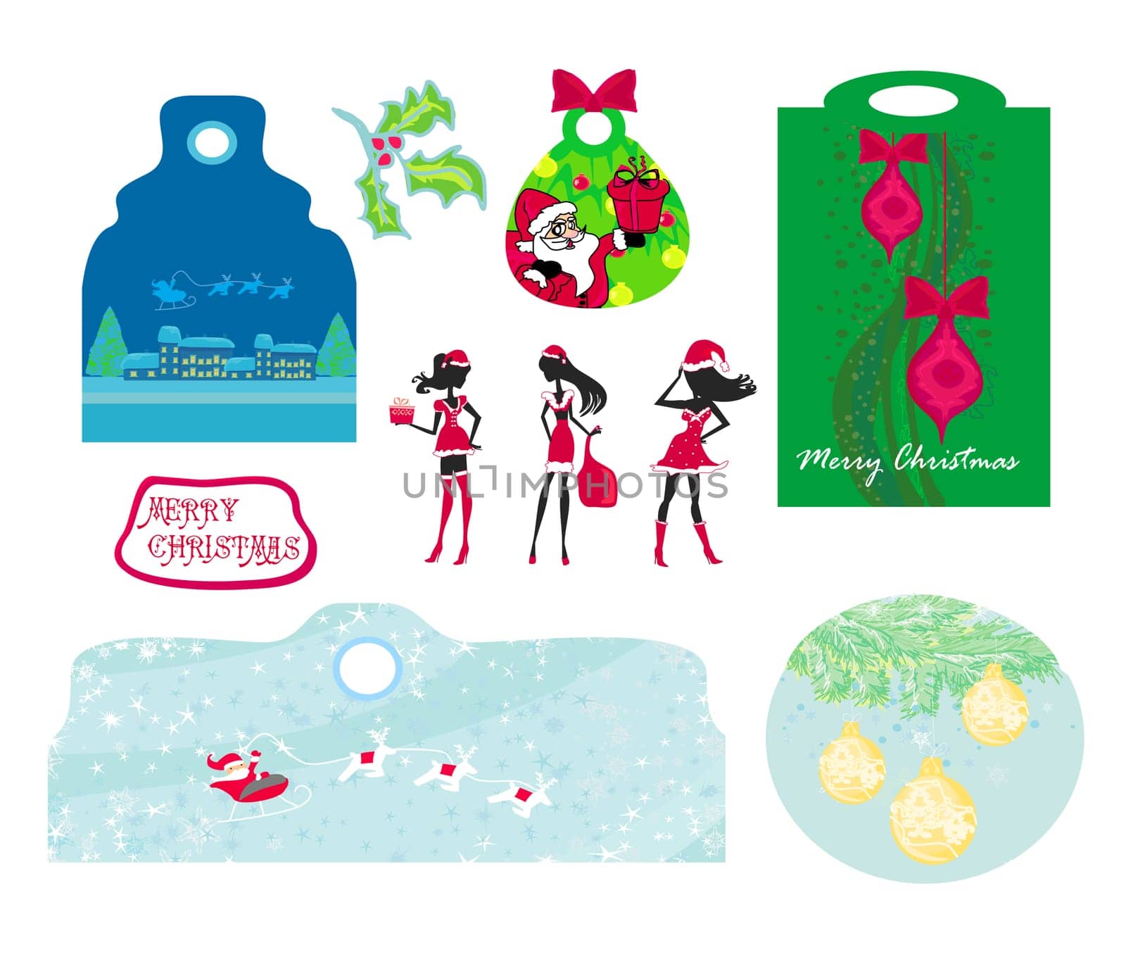Christmas design elements with Santa Claus - set