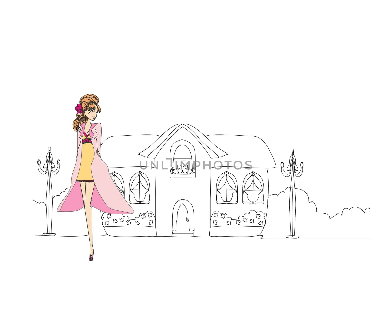 beautiful fashion girl on the street. vector illustration