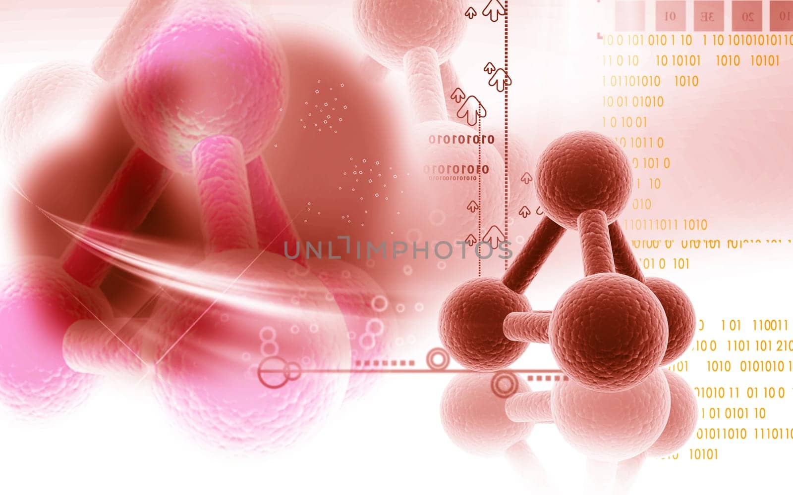 Digital illustration of molecules in colour background