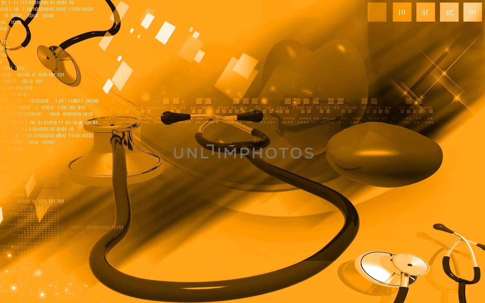 Digital illustration of stethoscope in colour background
