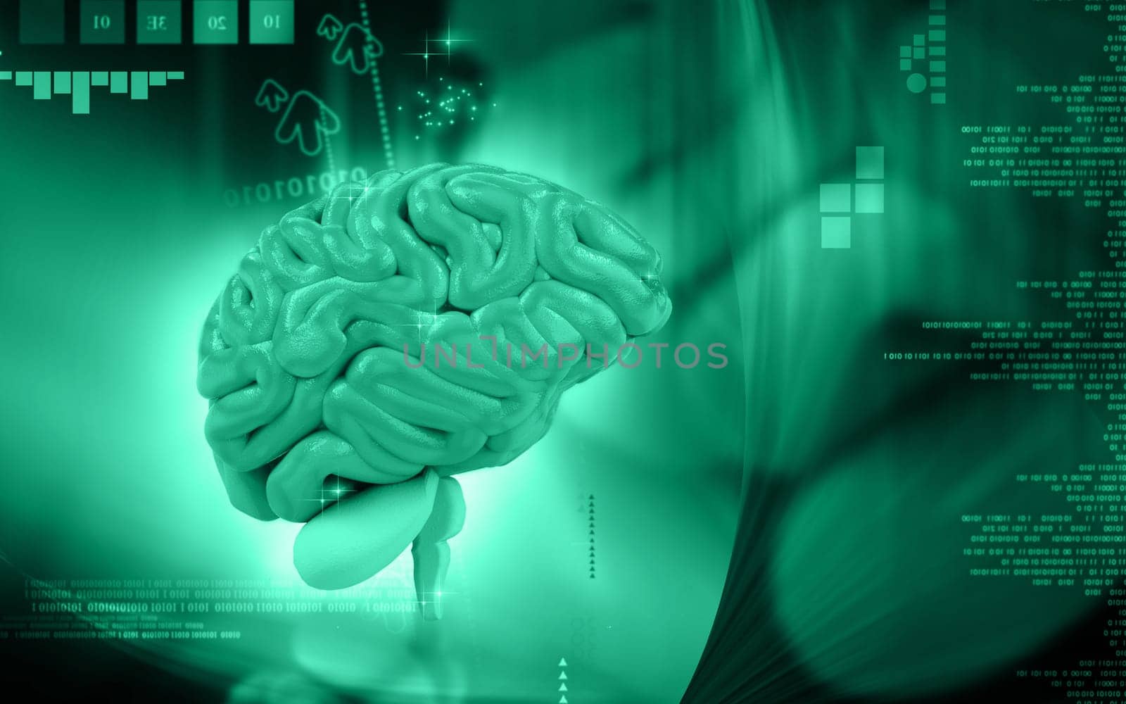 Digital illustration of brain in colour background
