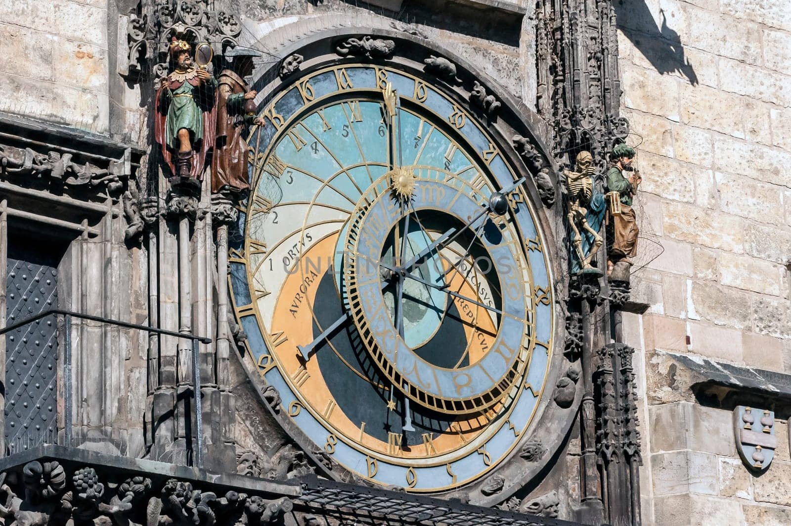 Close up view of the astronomical clock of Prague, Czech Republic.