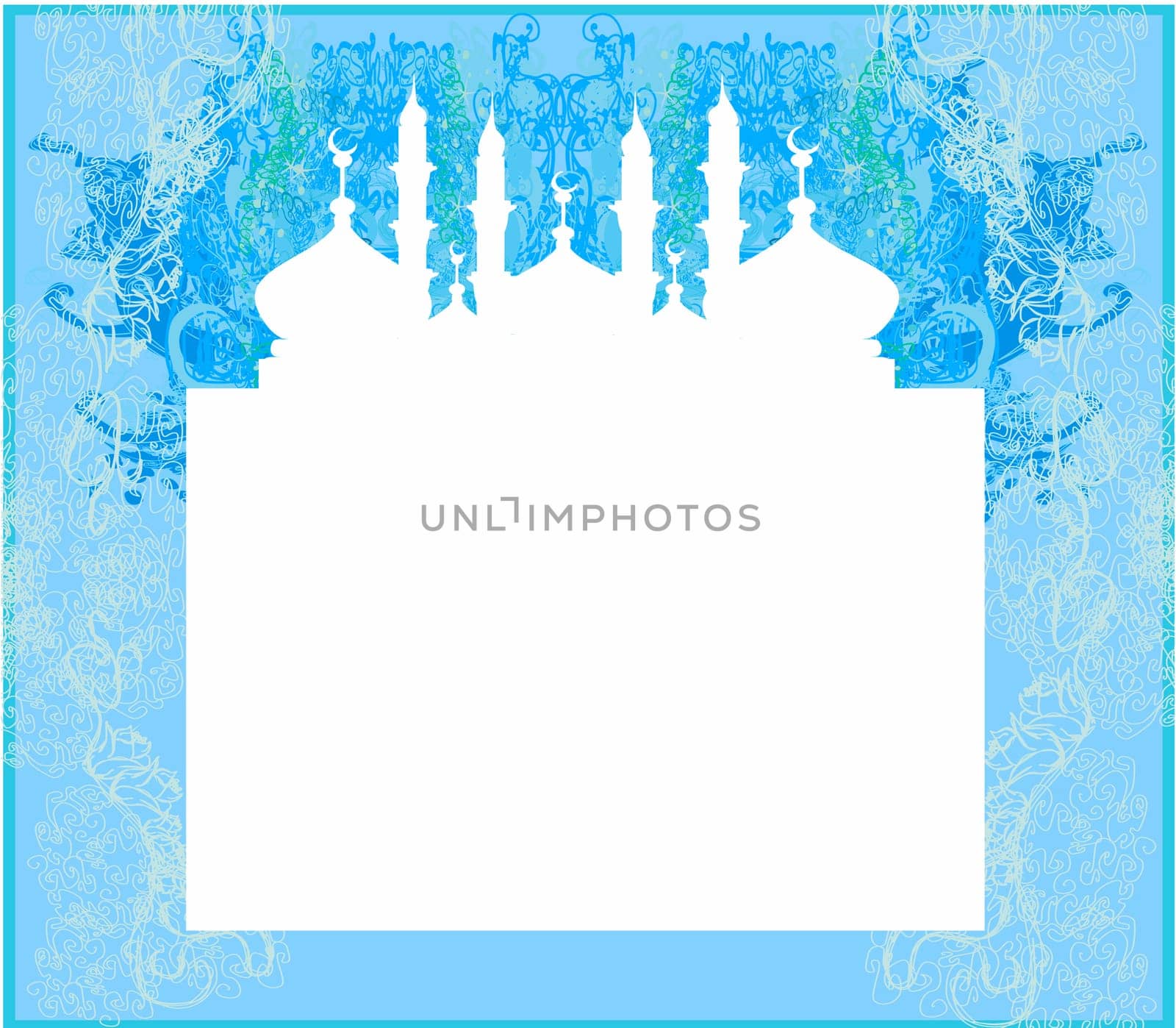 artistic pattern background with moon and mosque
