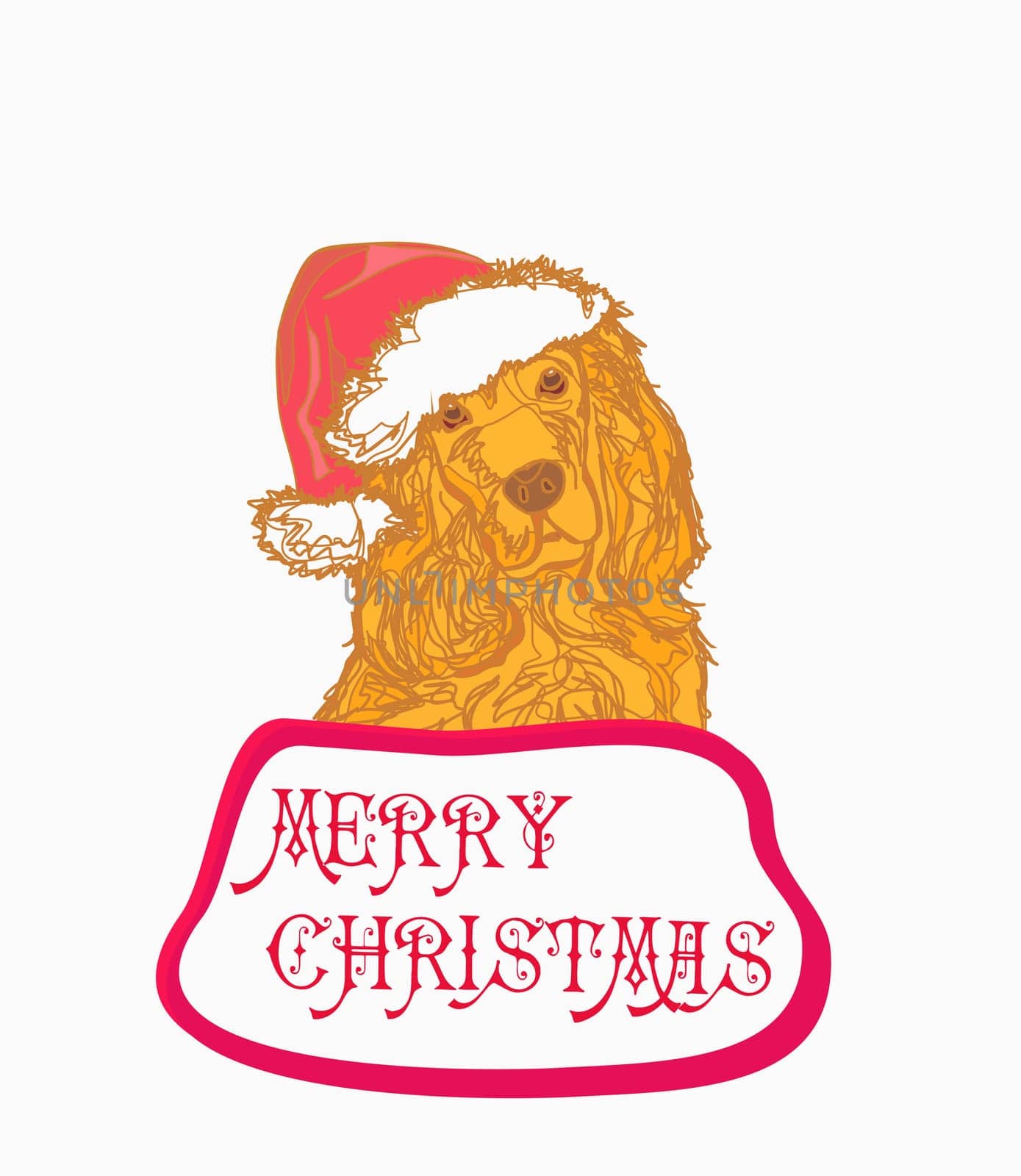american cocker spaniel laying down wearing santa hat - card