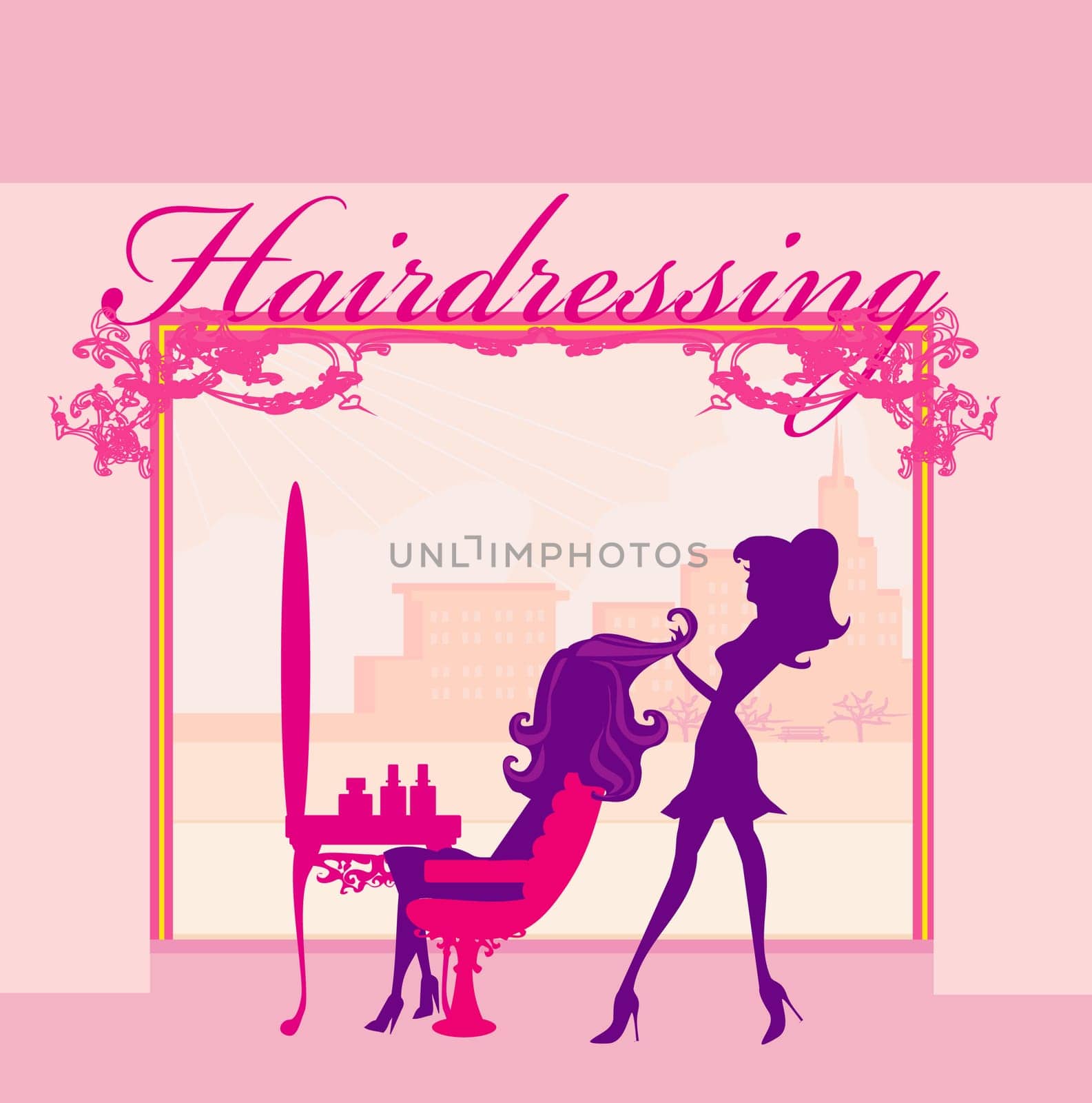 Vector illustration of the beautiful woman in hairdressing salon