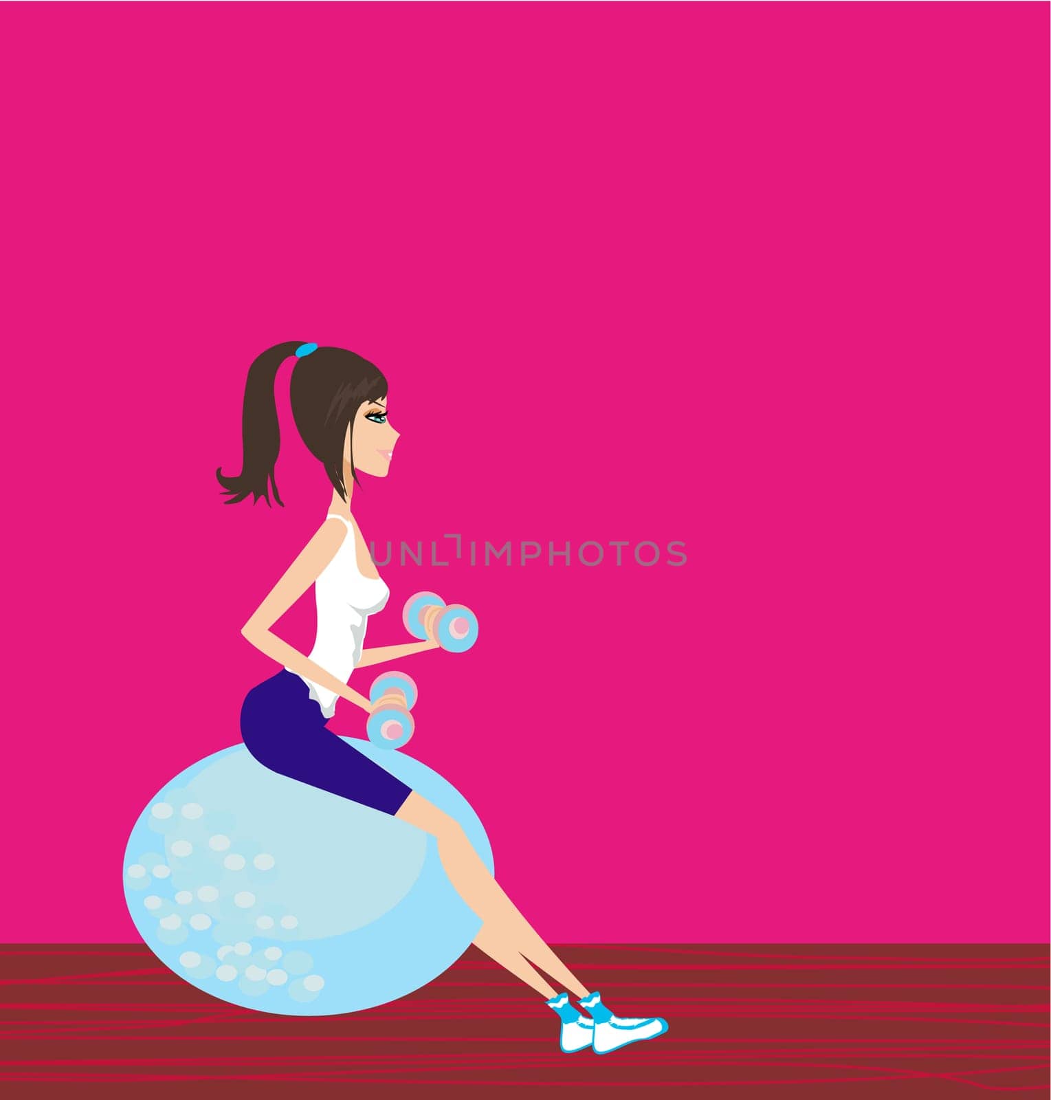 Woman working out with dumbbells on fitness ball