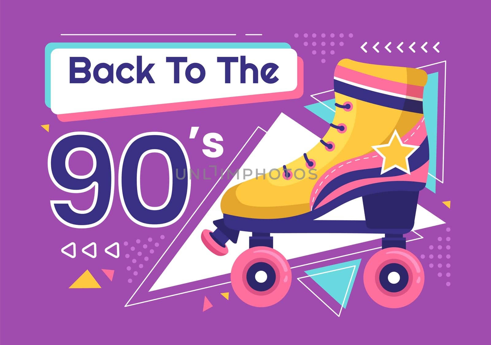 90s Retro Party Cartoon Background Illustration with Nineties Music, Sneakers, Radio, Dance Time and Tape Cassette in Trendy Flat Style Design