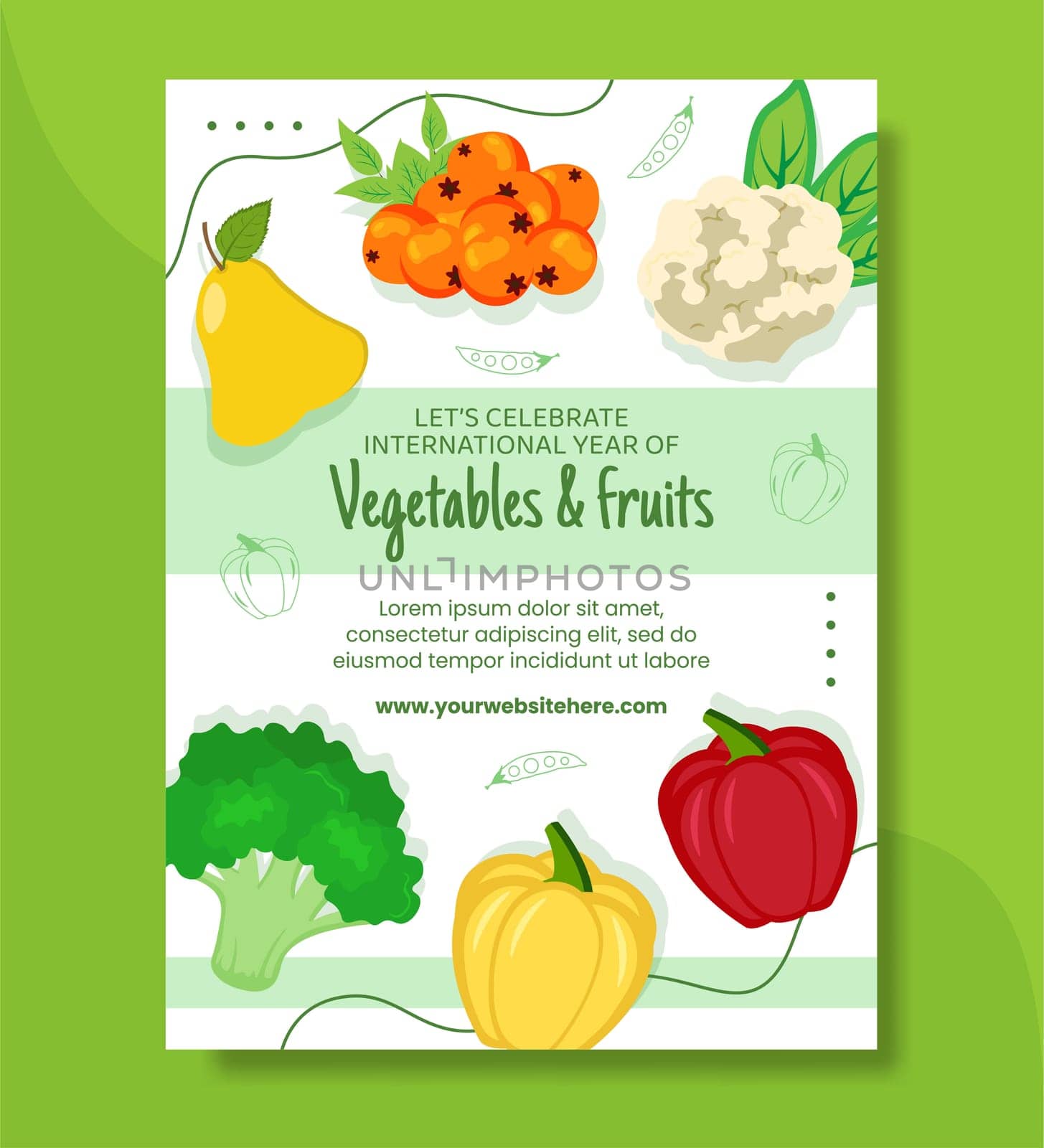 Vegetables and Fruits Poster Template Cartoon Background Vector Illustration