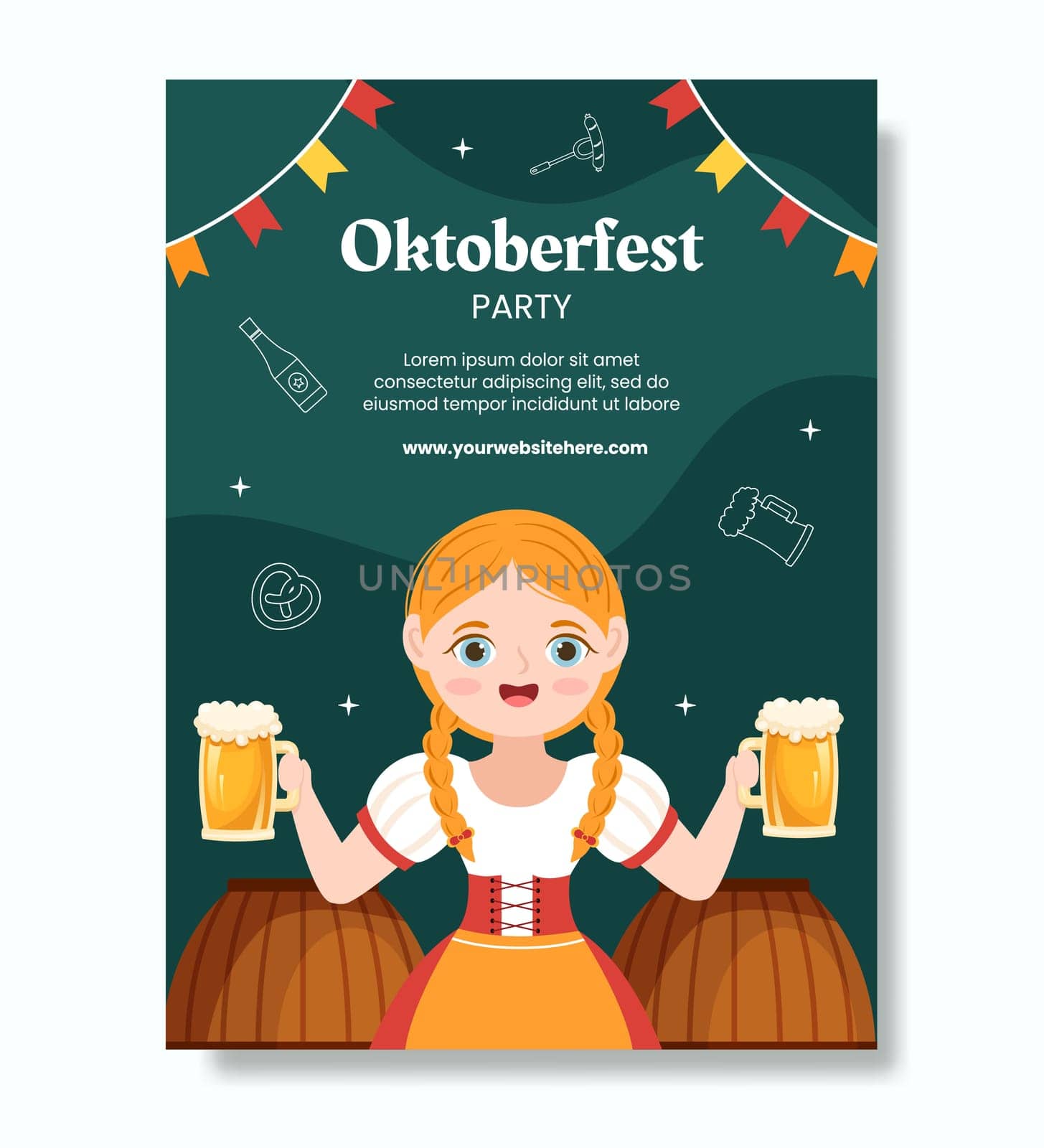 Oktoberfest Beer Festival Poster Template Cartoon Background Vector Illustration