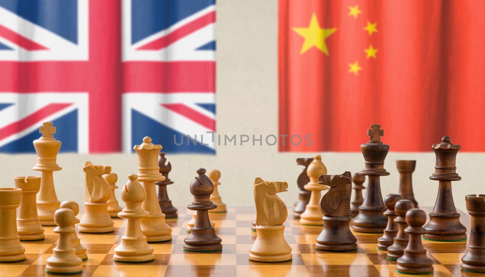 Concept with chess pieces - China and United Kingdom