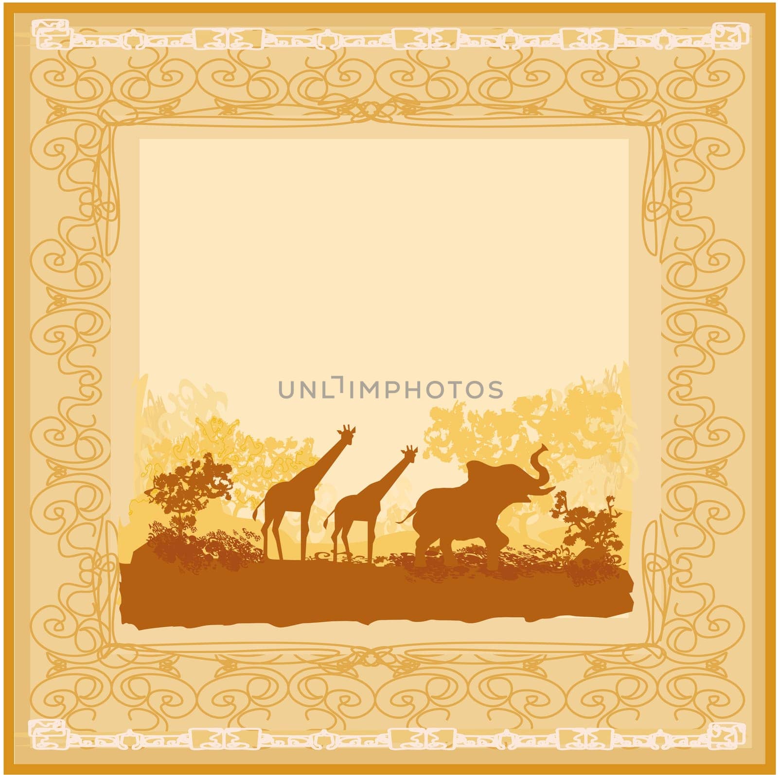grunge background with African fauna and flora