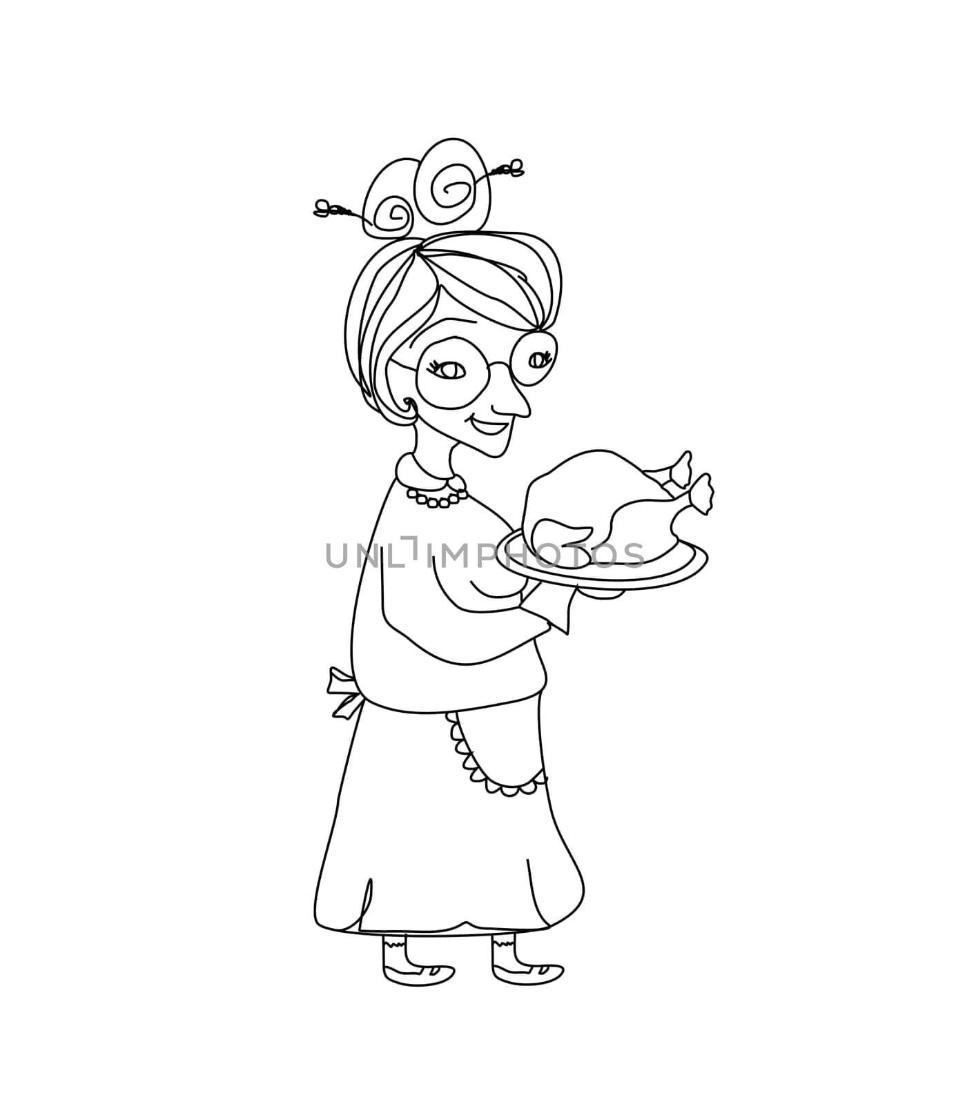 grandma with a delicious roasted and big turkey