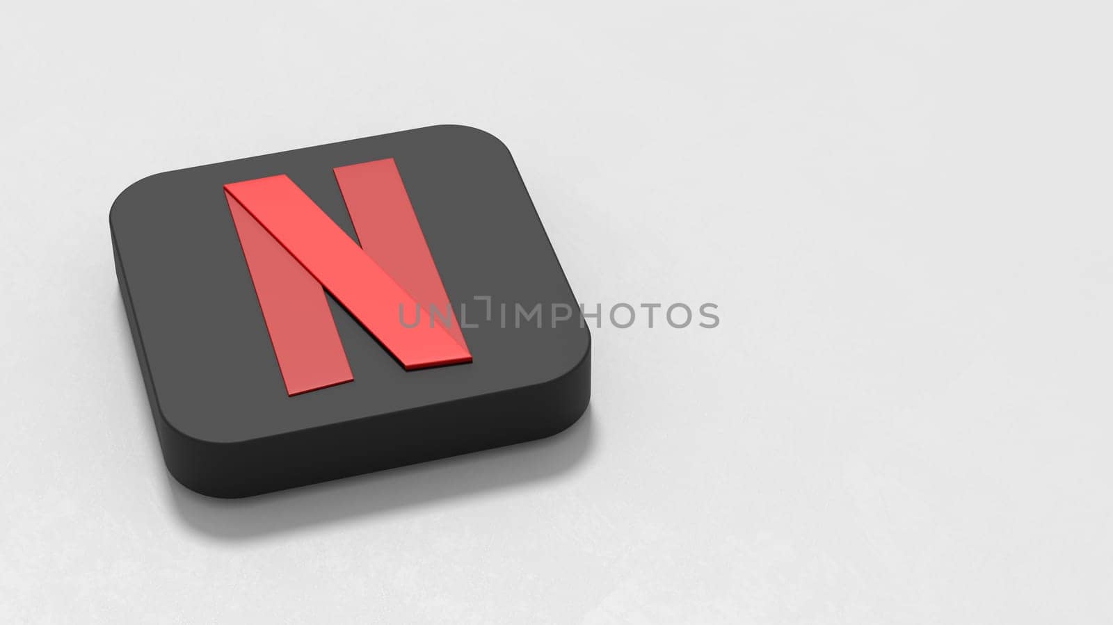 Netflix Logo 3D Symbol Shape on Plastered Light Gray Background with Copy space 3D Illustration