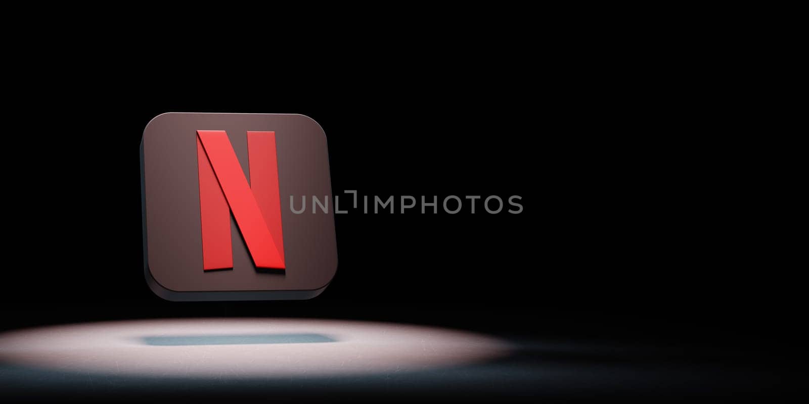 Netflix Logo 3D Symbol Shape Spotlighted on Black Background with Copy Space 3D Illustration