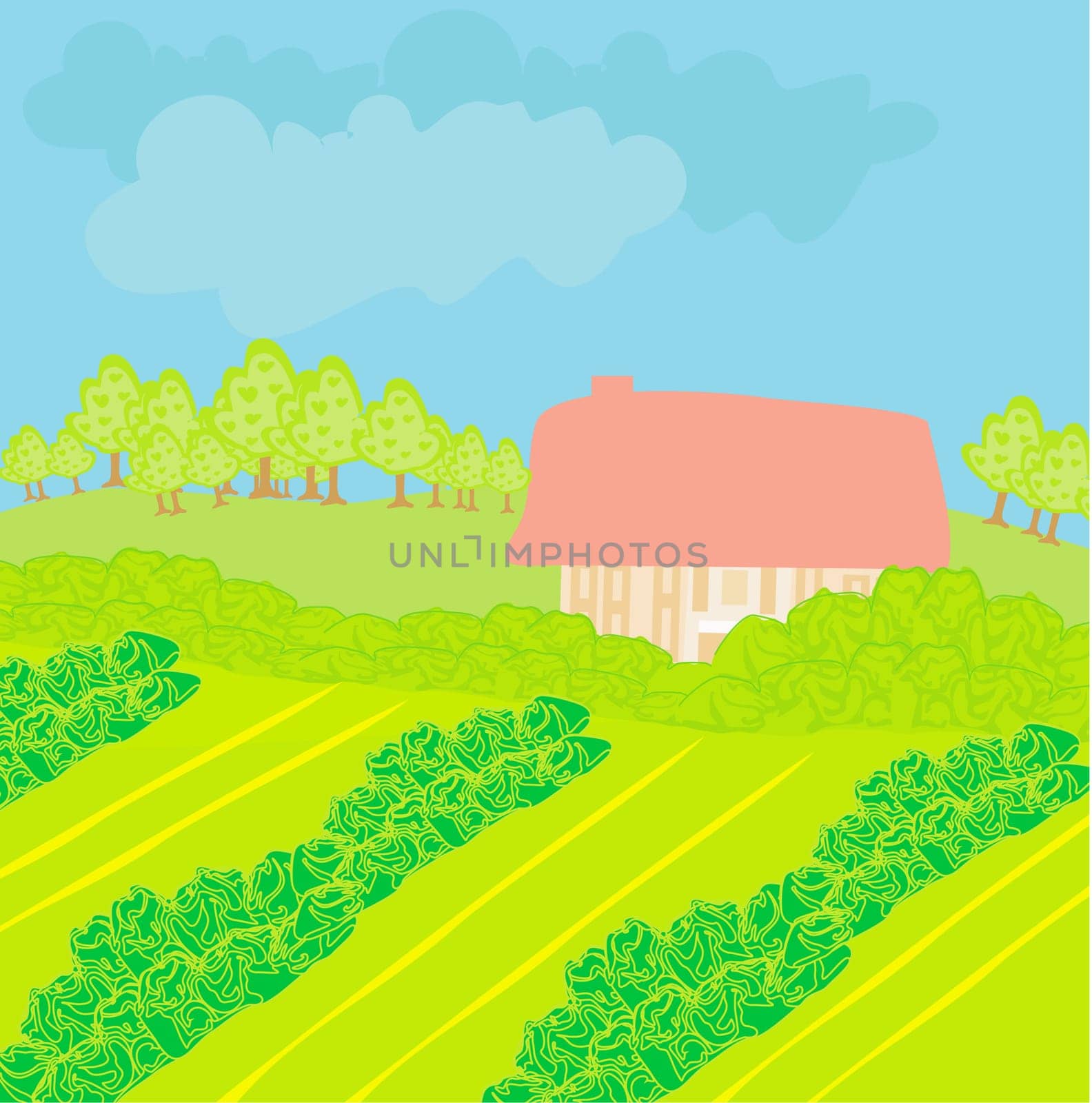 Vector Landscape - Farm and fields