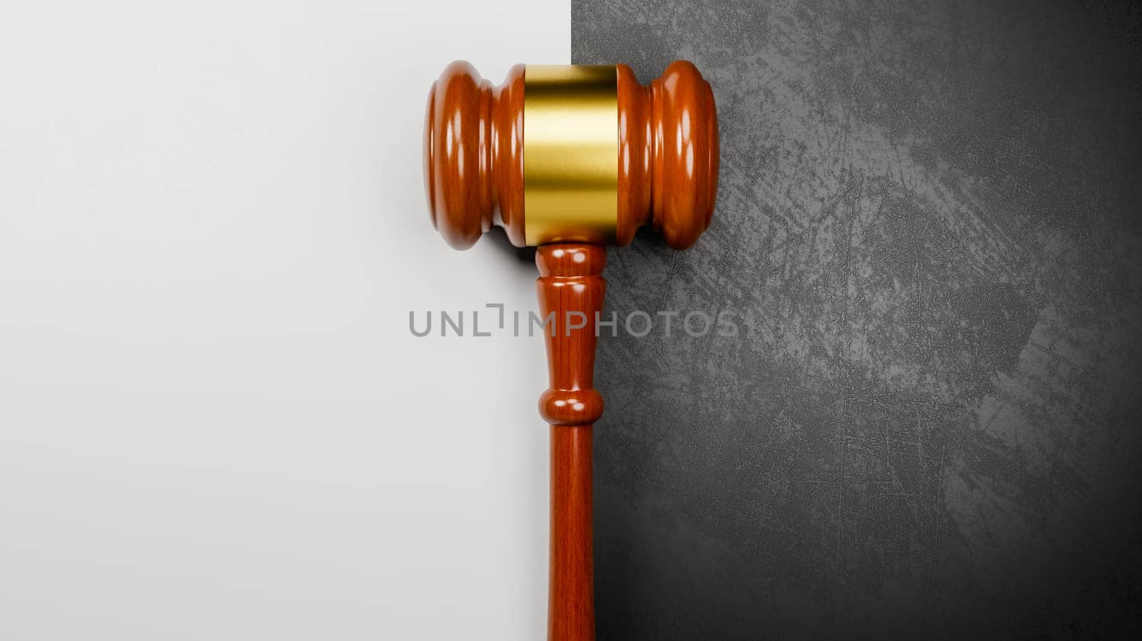 Judge's Gavel Against a Black and White Wall with Copy Space 3D Render Illustration