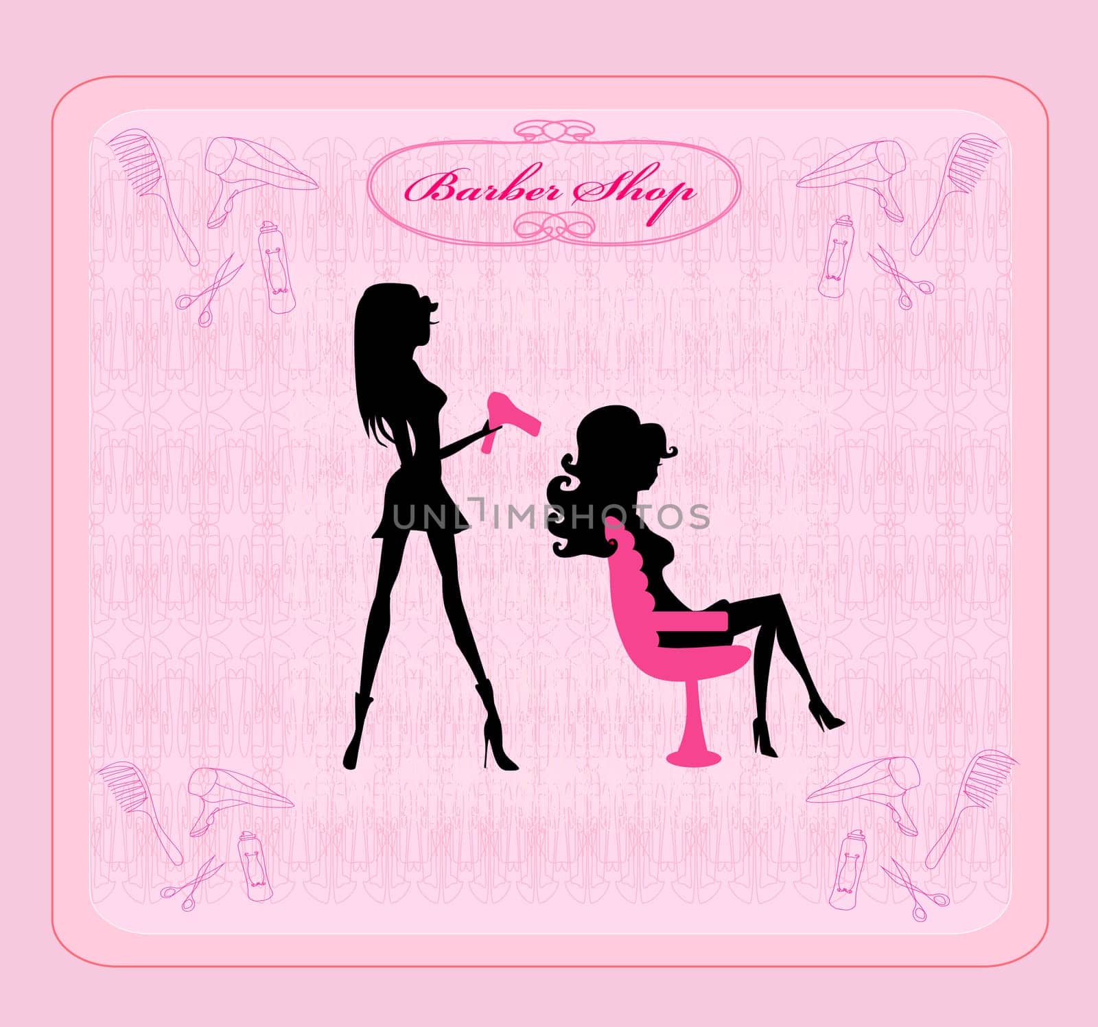 Vector illustration of the beautiful woman in hairdressing salon