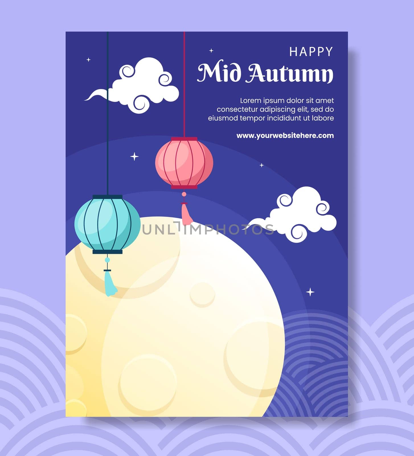 Mid Autumn Poster Template Flat Cartoon Background Vector Illustration