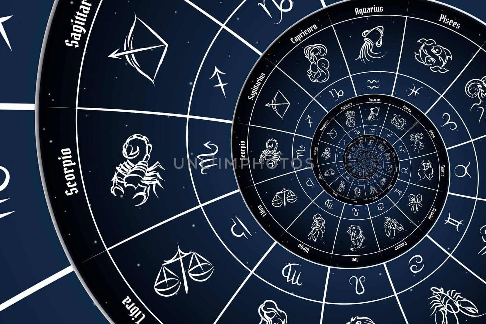 Zodiac Signs Horoscope background. Concept for fantasy and mystery - blue