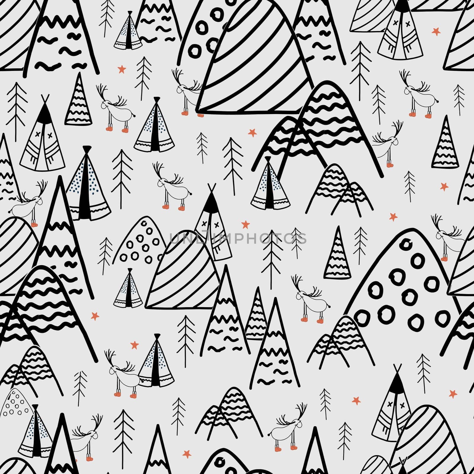 Seamless digital paper for children. Seamless pattern with deers. Reindeer. Scandinavian style. Light gray background.Modern vector illustration for textile and fabric design.