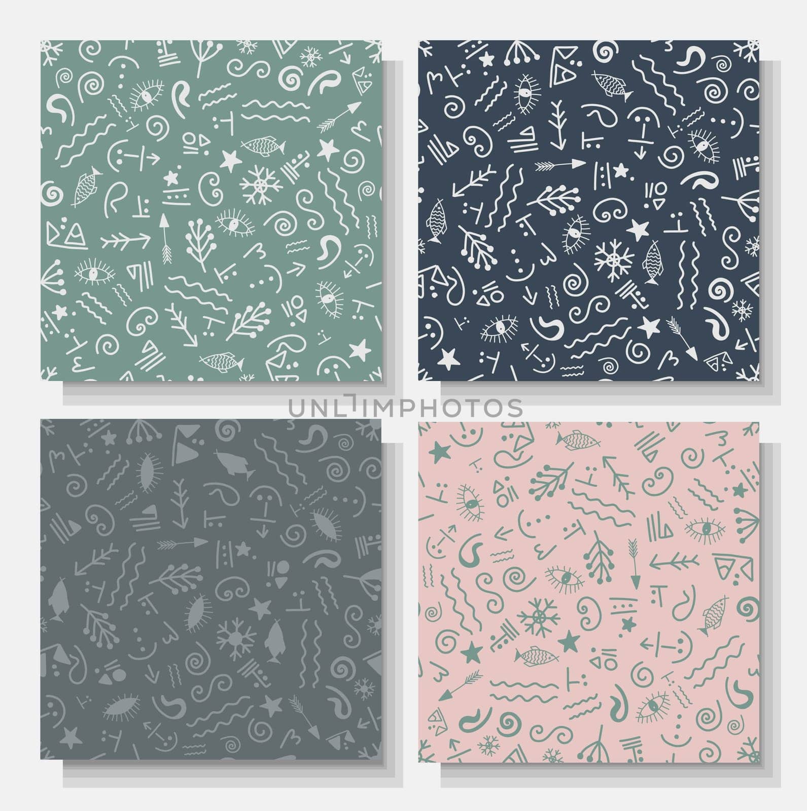 set of seamless digital paper for children. Seamless pattern with Scandinavian runes. Runes. Scandinavian style.Modern vector illustration for textile and fabric design.