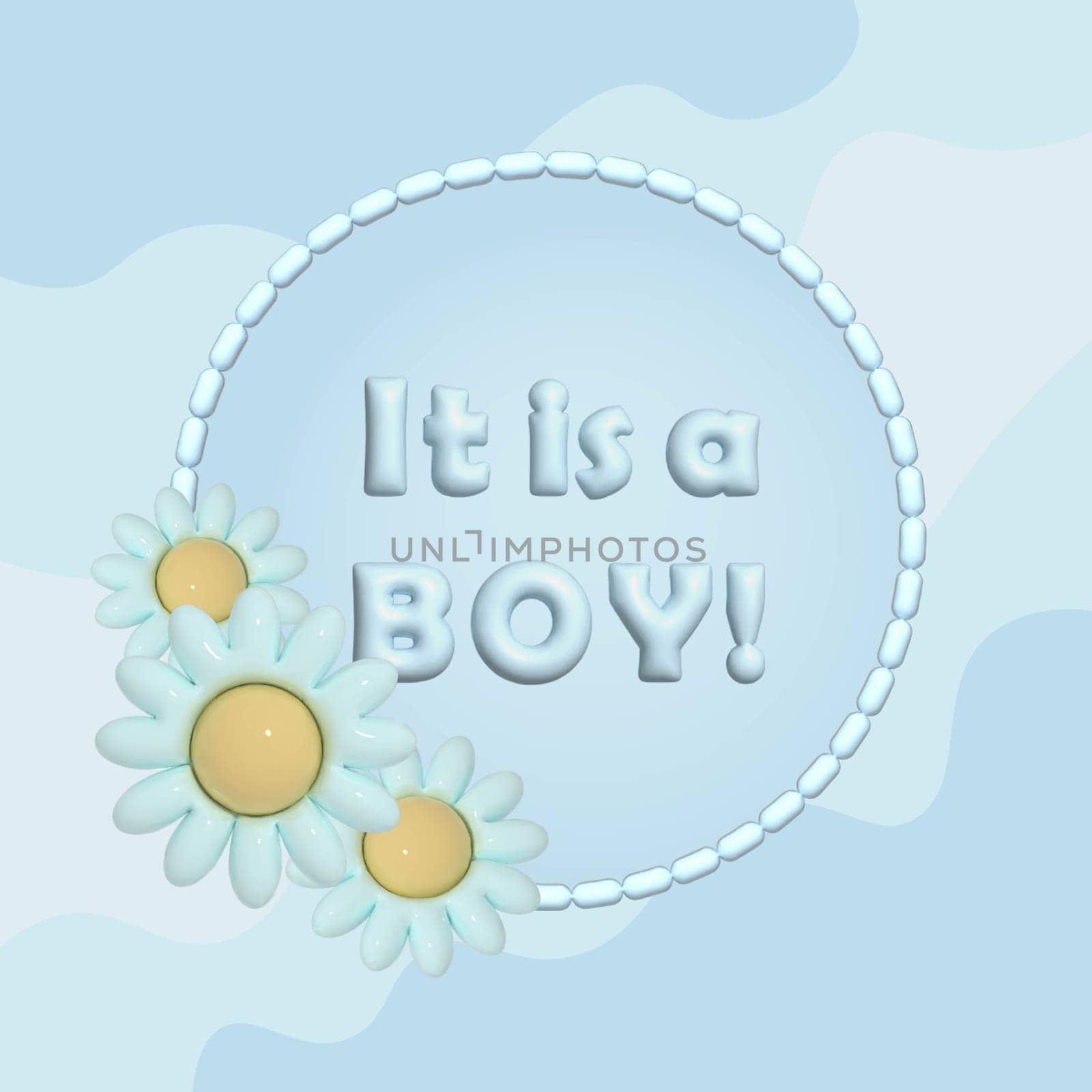 It's a boy. Festive poster for baby shower parties. Blue background