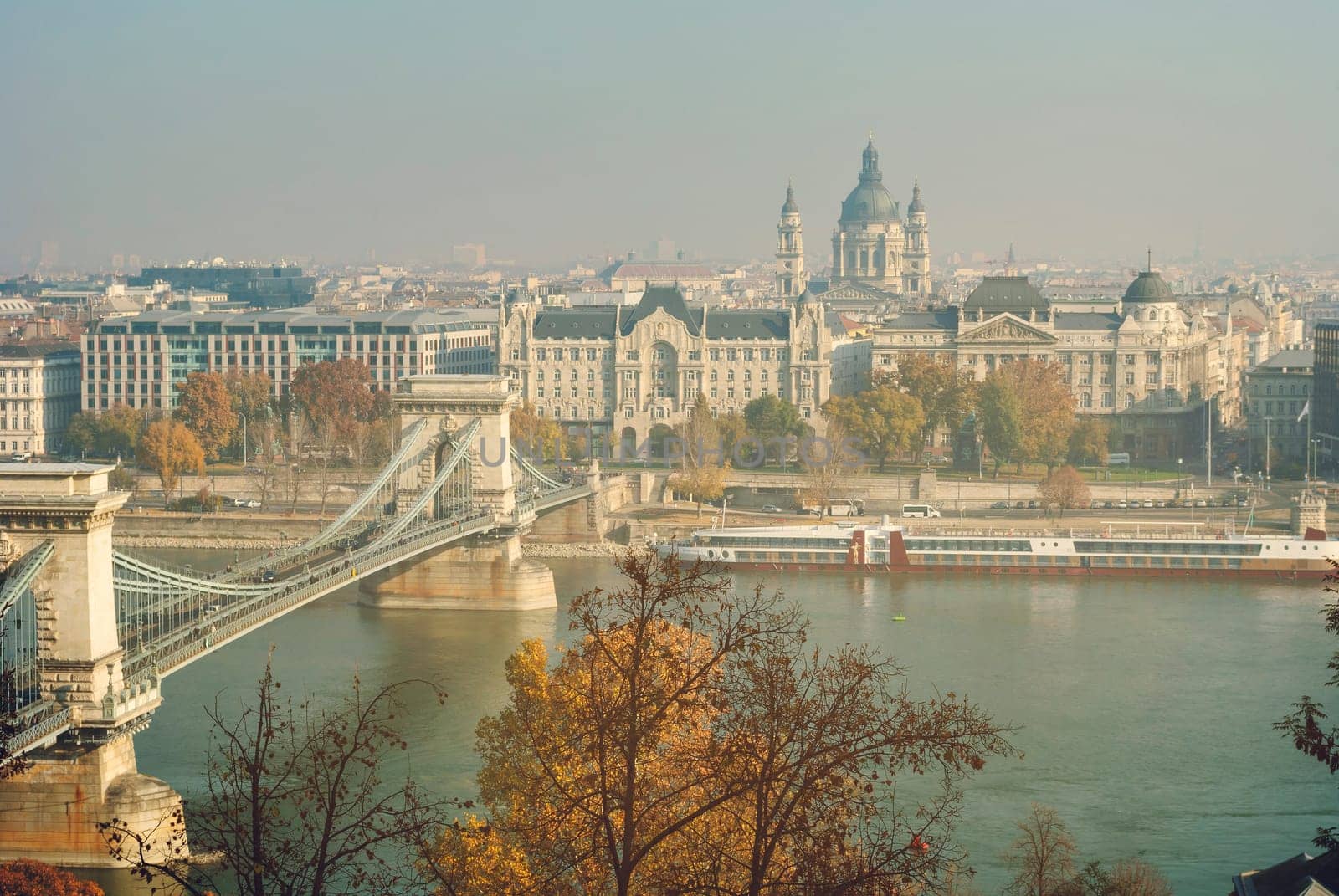 Chain bridge and parliament in Budapest, Hungary.