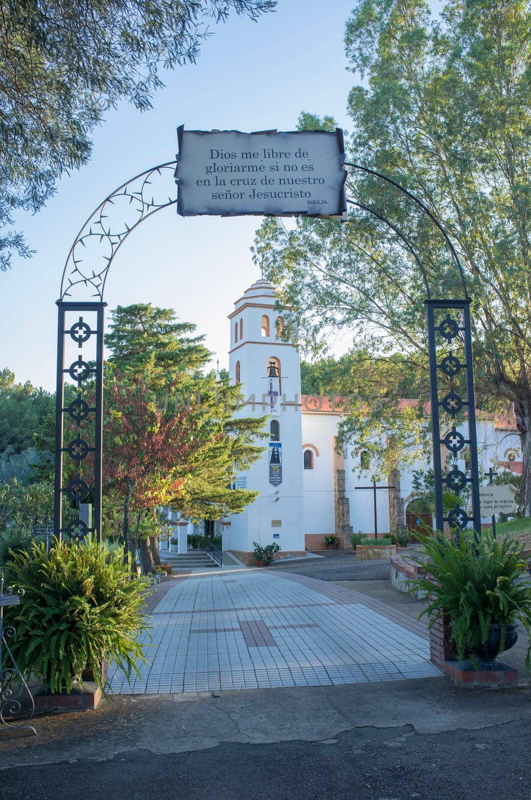 La Codosera, Spain - August 21th, 2021: Sanctuary of Our Lady of Chandavila. Entry arch