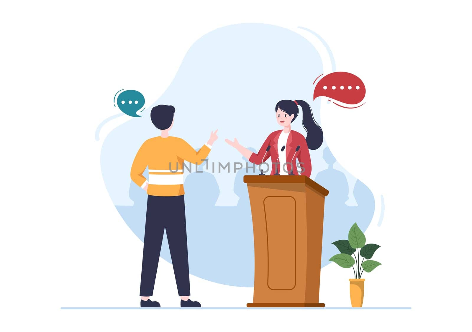 Politician Cartoon Hand Drawn Illustration with Election and Democratic Governance Ideas Participate in Political Debates in Front of Audience