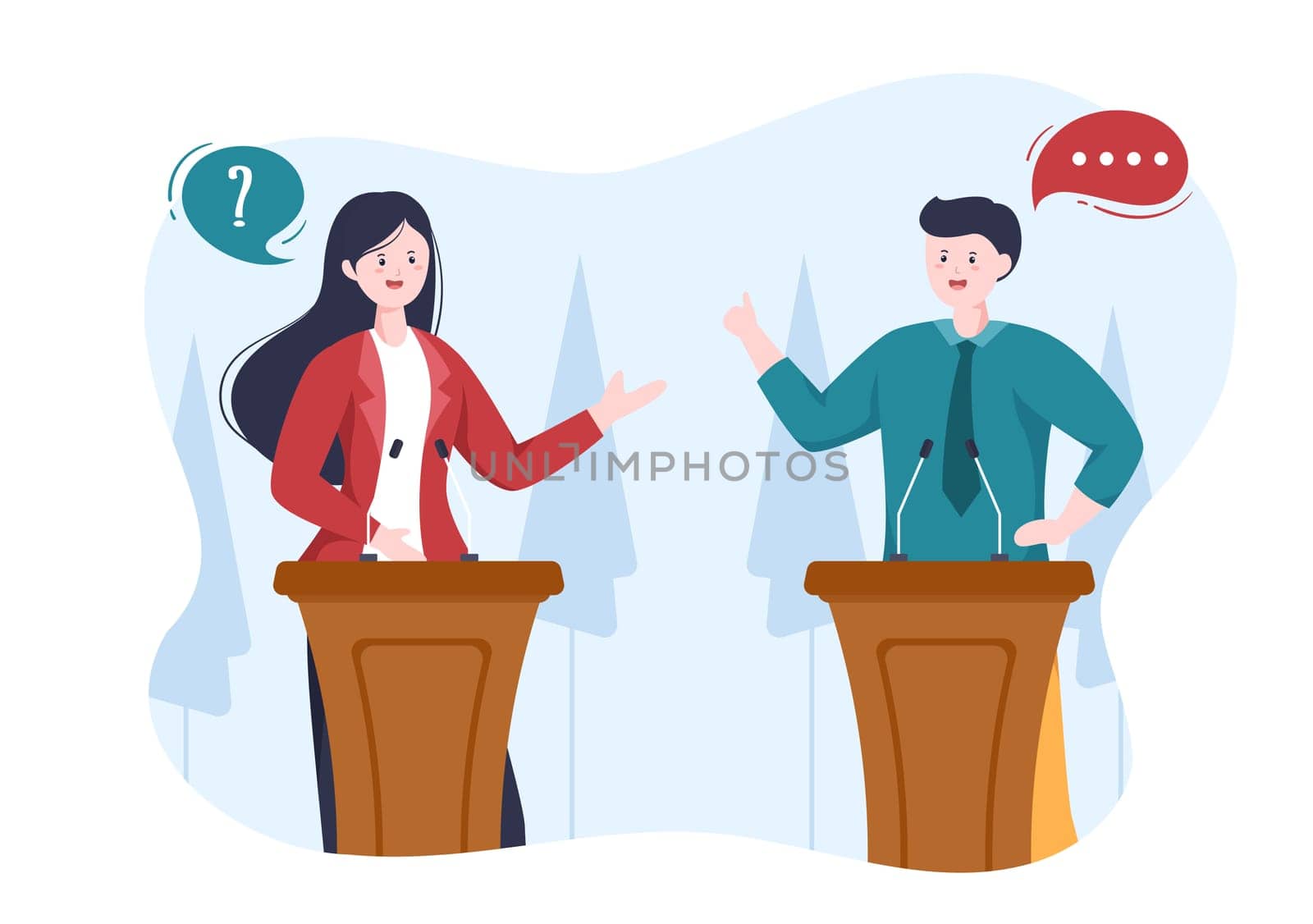 Politician Cartoon Hand Drawn Illustration with Election and Democratic Governance Ideas Participate in Political Debates in Front of Audience