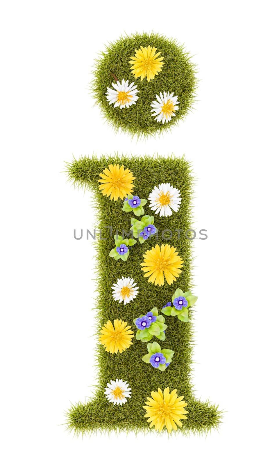 Flowery Grassy I Letter Symbol Shape Isolated on White Background 3D Illustration