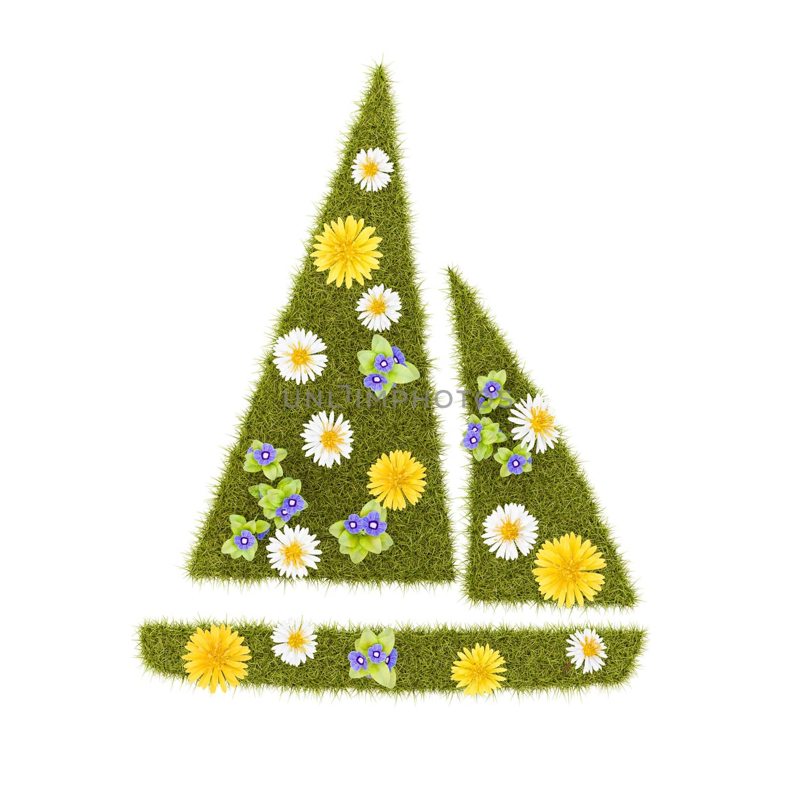 Flowery Grassy Sailboat Shape Isolated on White Background 3D Render Illustration