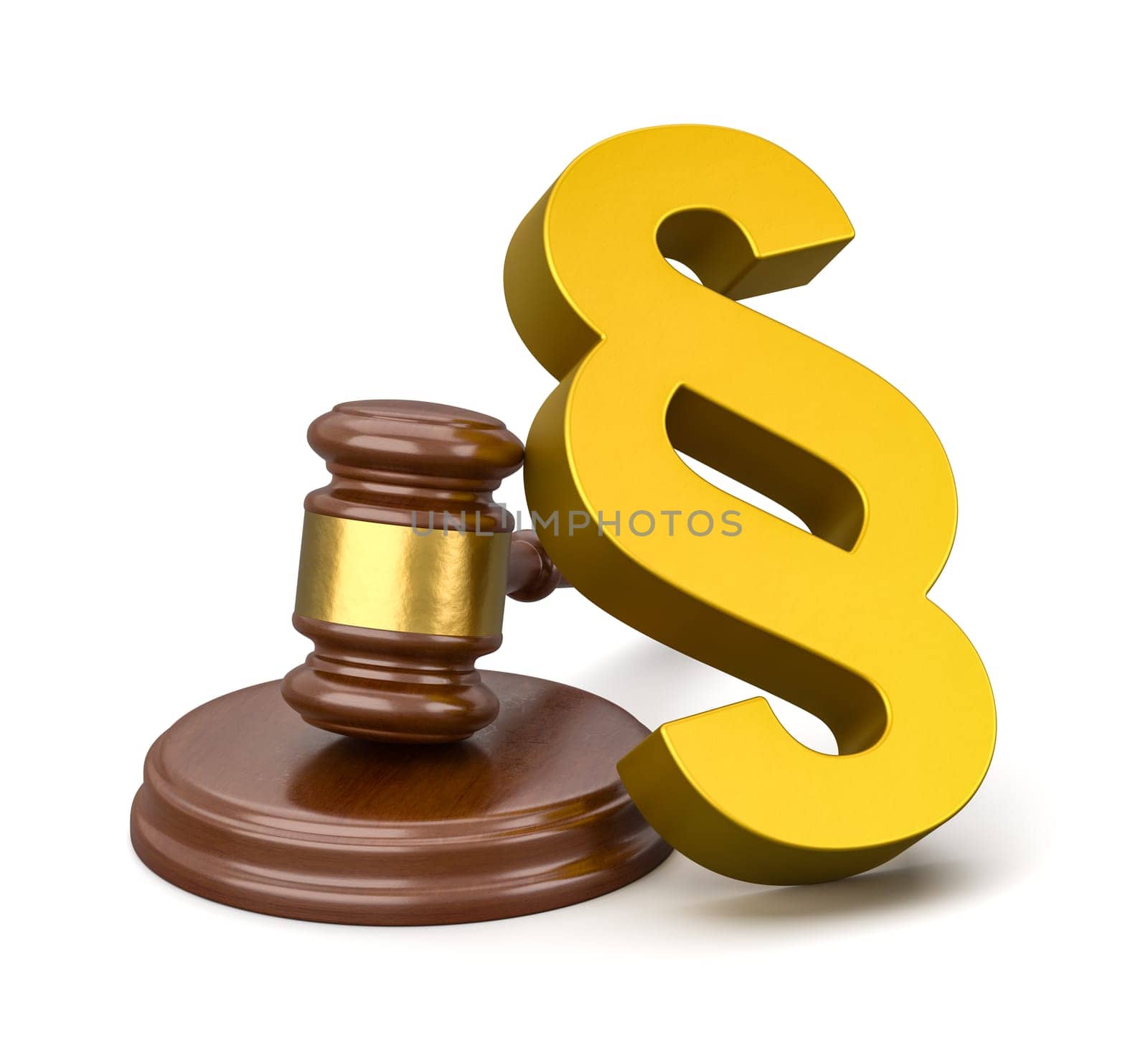 Judge's Gavel and Paragraph Symbol Isolated on White Background 3D Render Illustration