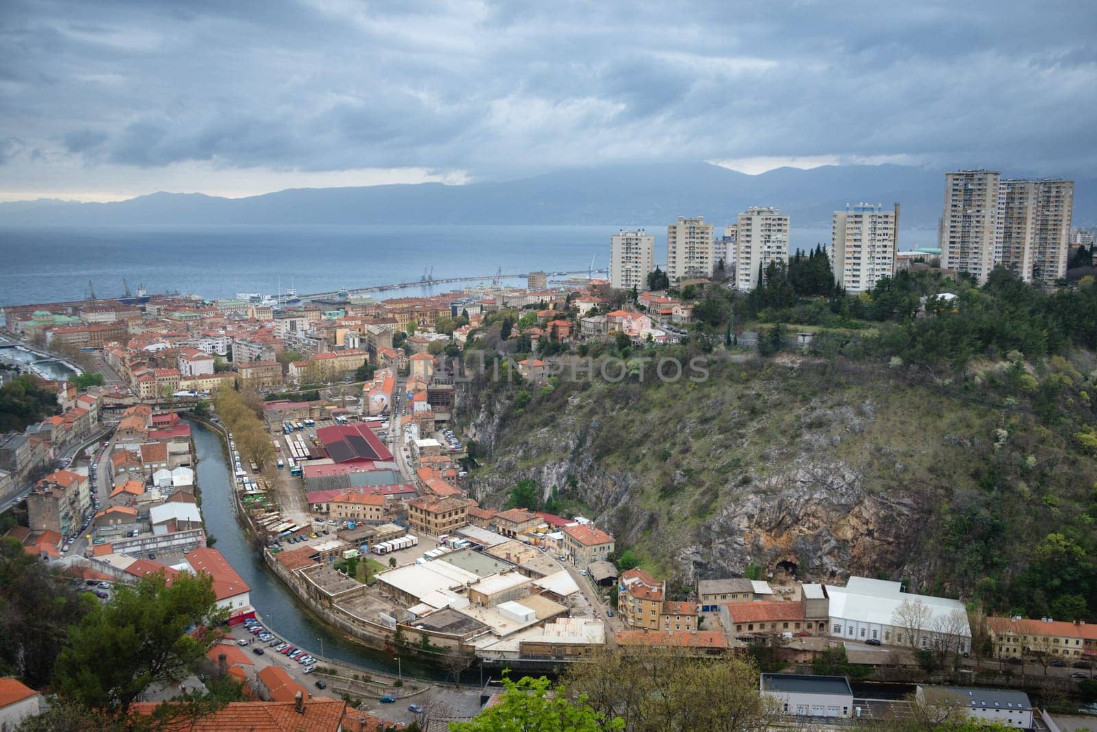 High Angle Shot Of Townscape Against Sky