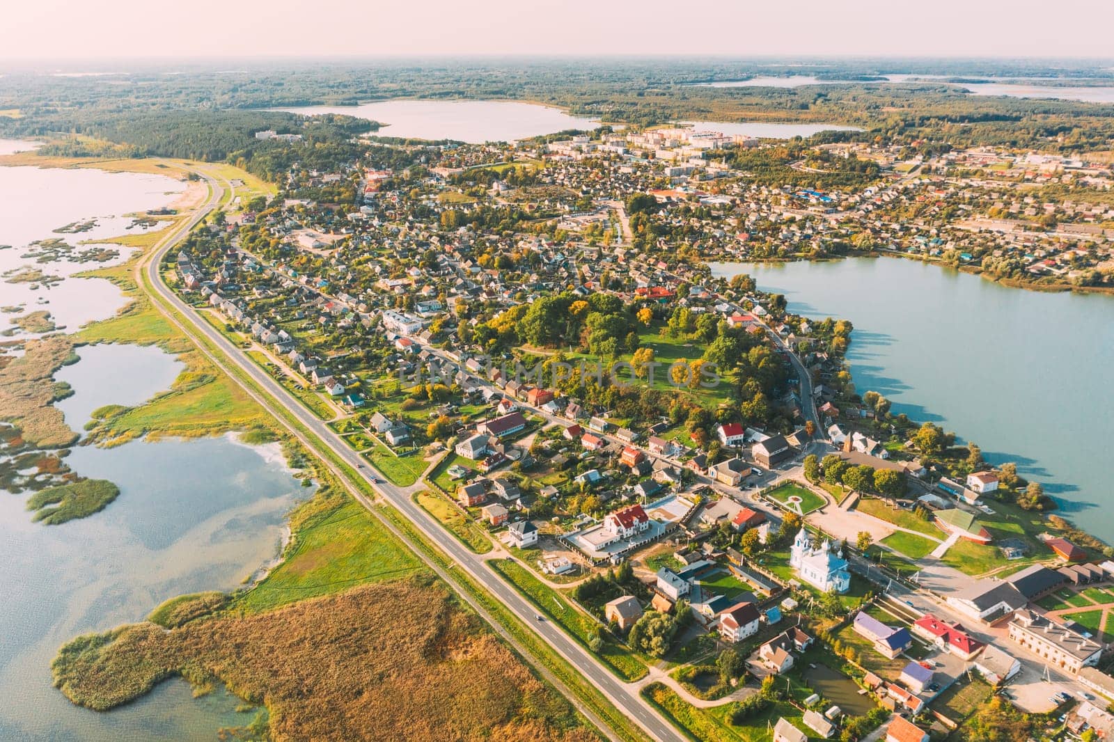 Braslav, Braslaw District, Vitebsk Voblast, Belarus. Aerial View Of Town. Famous Lakes.