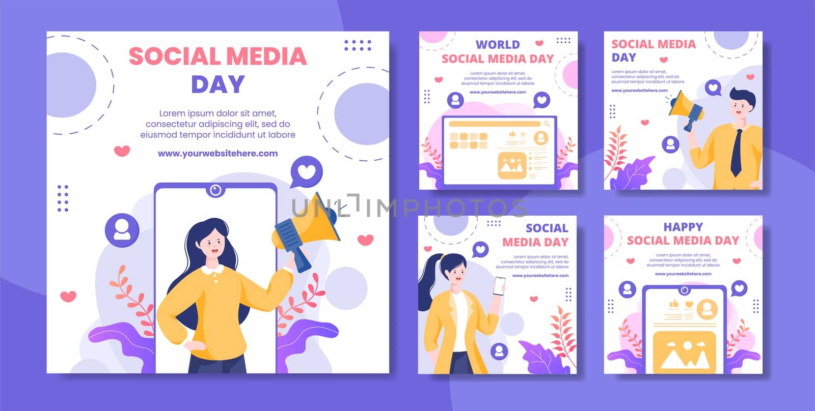 Social Media Day Post Template Flat Cartoon Background Vector Illustration