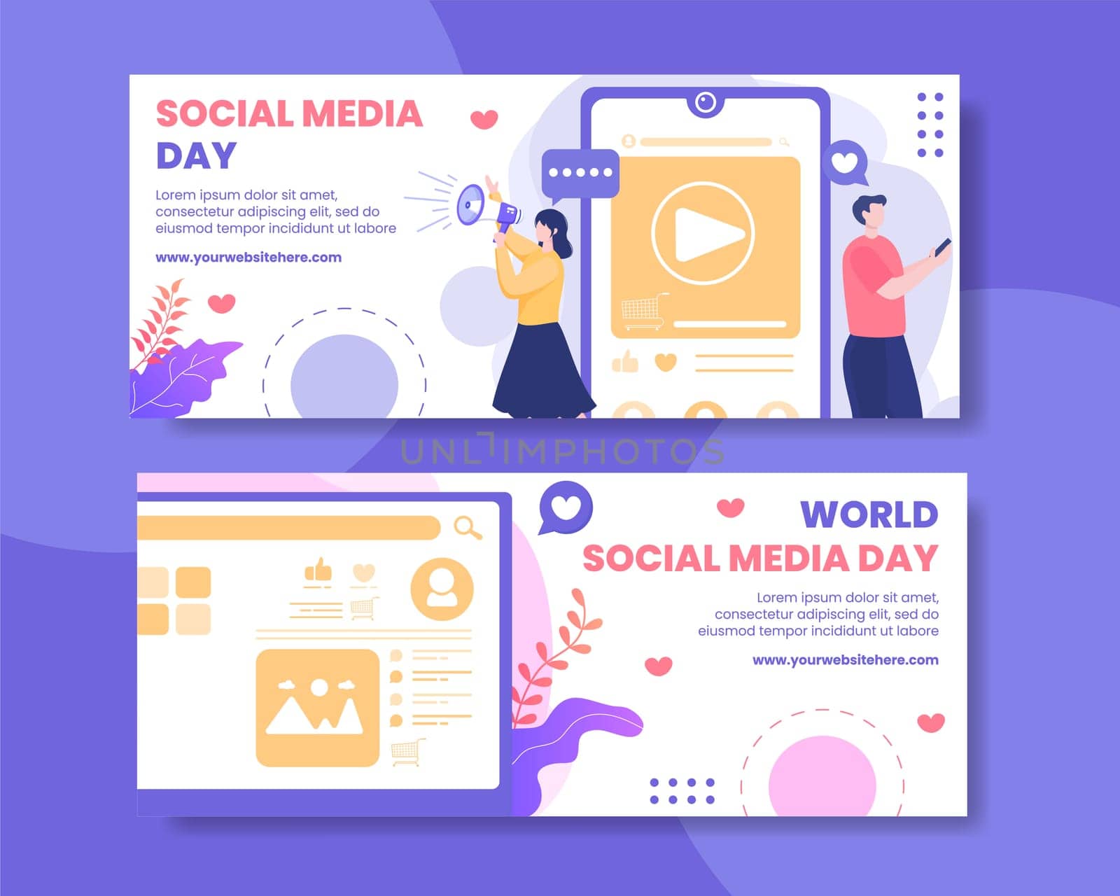 Social Media Day Horizontal Banner Template Flat Cartoon Background Vector Illustration